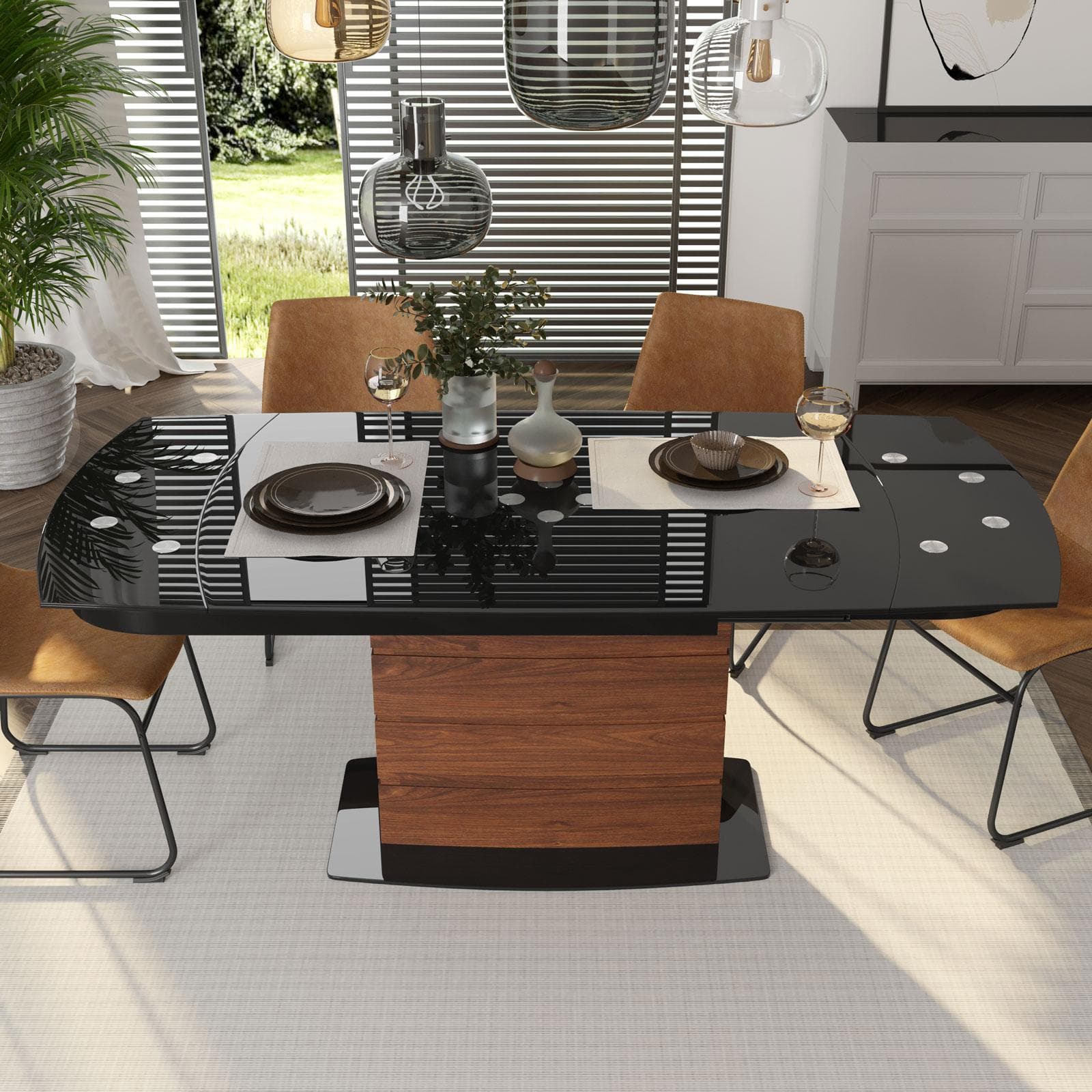 Tavolo allungabile 130-190x90 cm con piano 10 mm in vetro nero - Luxa