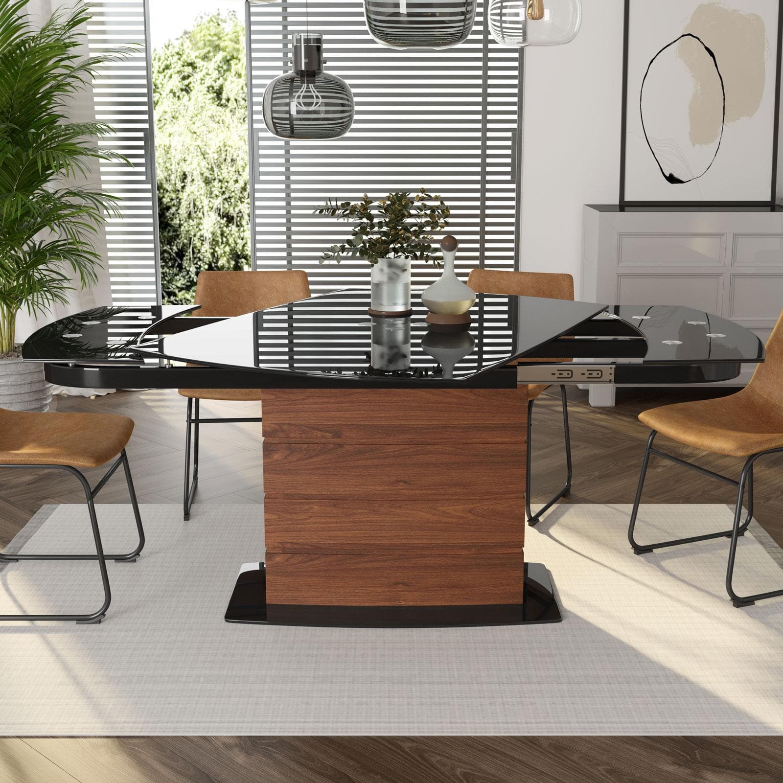 Tavolo allungabile 130-190x90 cm con piano 10 mm in vetro nero - Luxa
