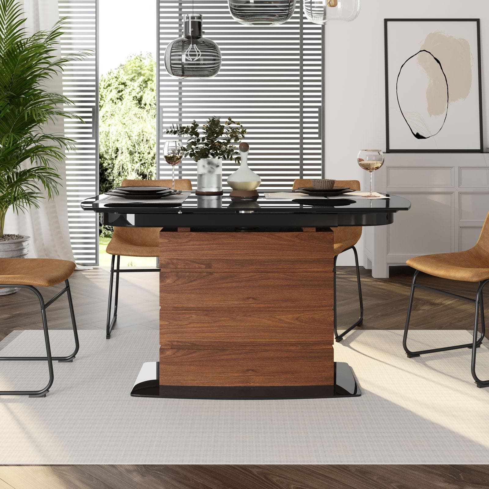 Tavolo allungabile 130-190x90 cm con piano 10 mm in vetro nero - Luxa