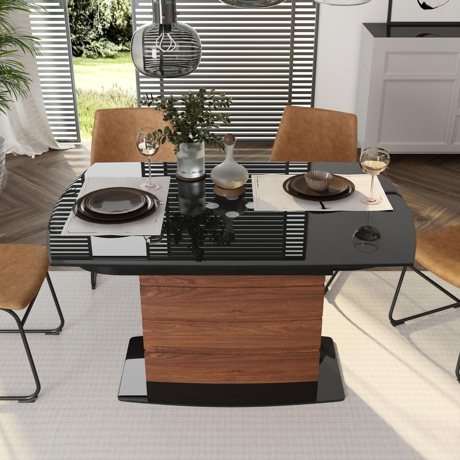 Tavolo allungabile 130-190x90 cm con piano 10 mm in vetro nero - Luxa