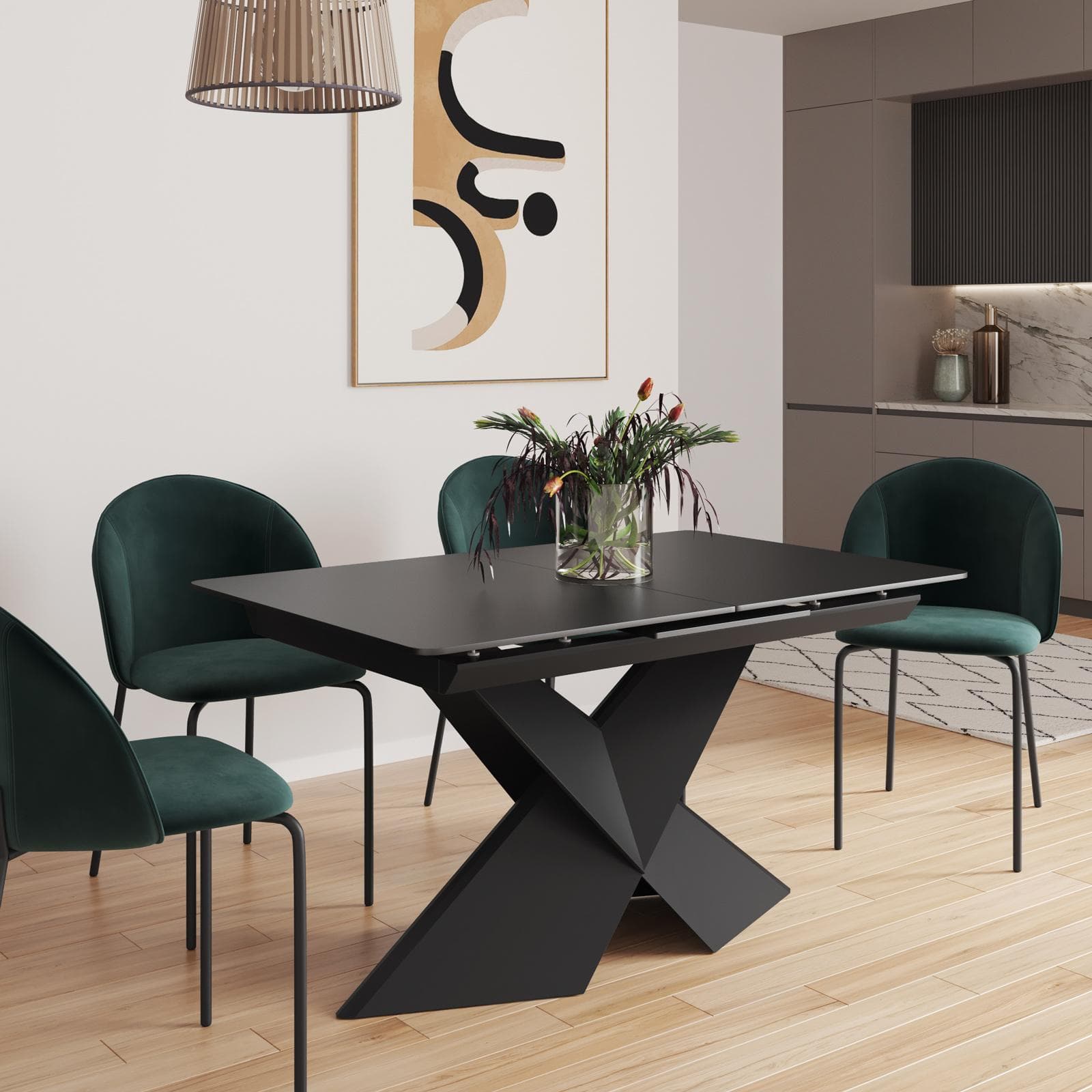 Tavolo allungabile 140-180x90 cm top in ceramica nero opaco e gambe in metallo nero - Witter