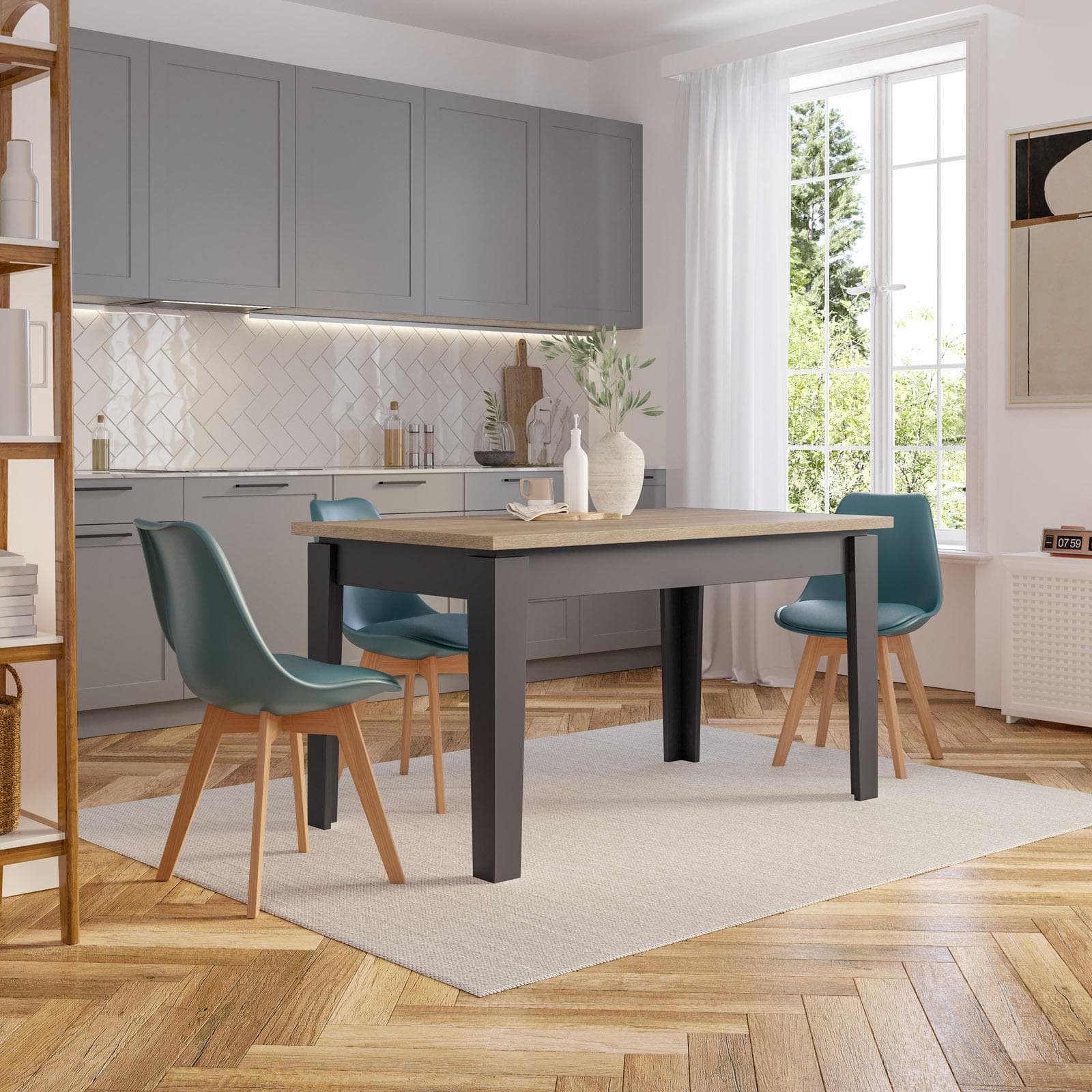 Tavolo allungabile 140-190x80 cm in legno antracite con top rovere - Amigo