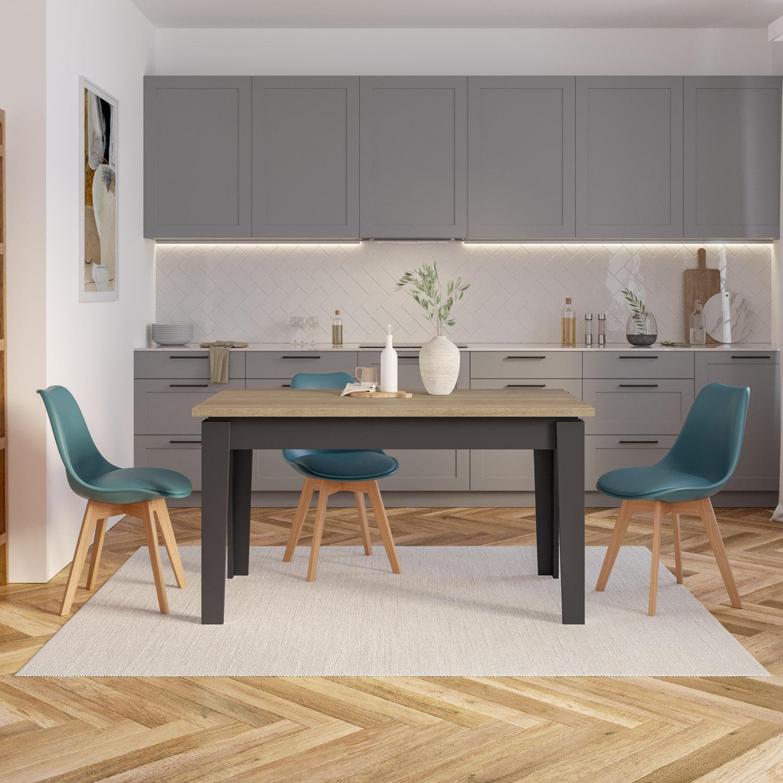 Tavolo allungabile 140-190x80 cm in legno antracite con top rovere - Amigo