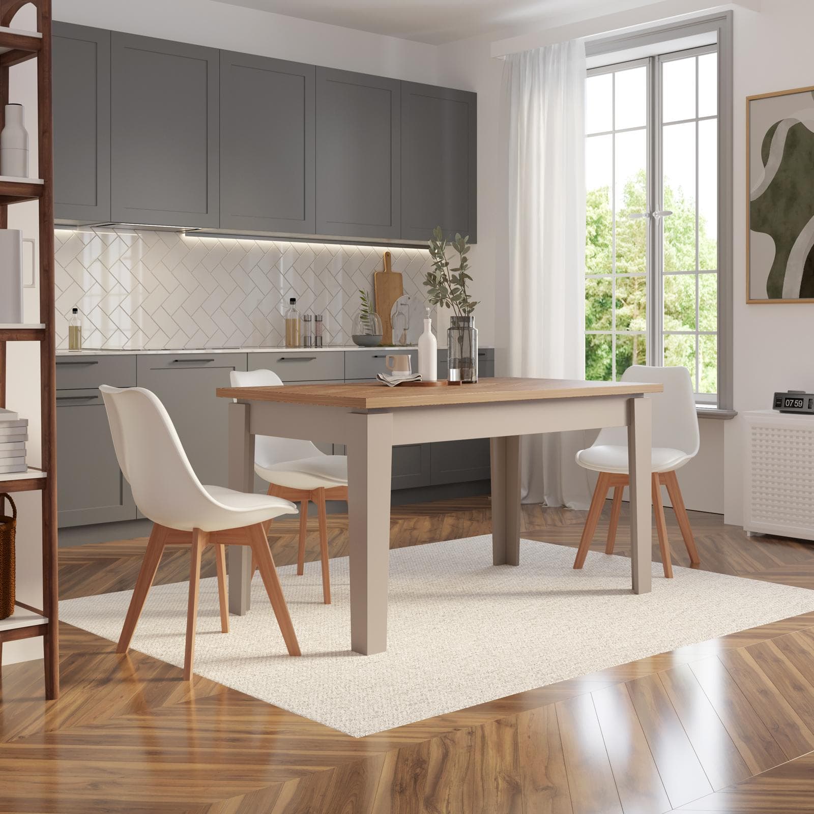 Tavolo allungabile 140-190x80 cm tortora con top effetto parquet chiaro - Amigo