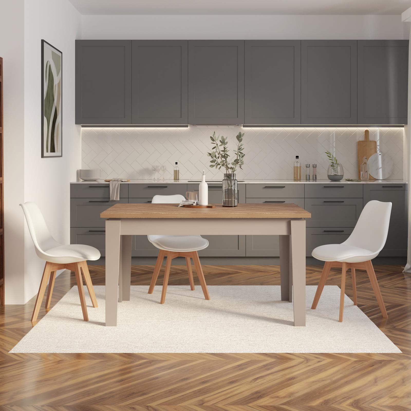 Tavolo allungabile 140-190x80 cm tortora con top effetto parquet chiaro - Amigo