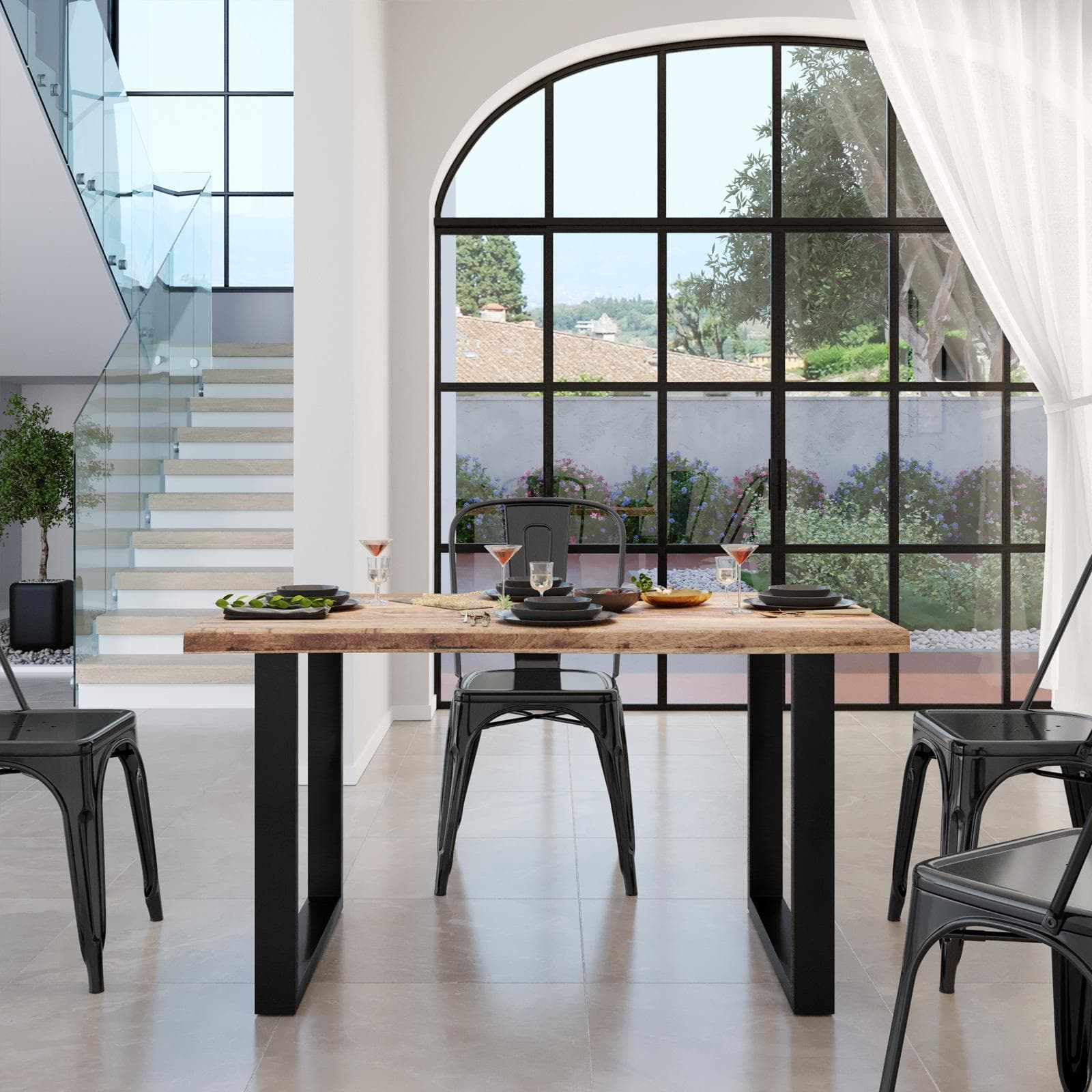 Tavolo allungabile 140-220x90 cm piano in legno di mango 26 mm e gambe a U 5x5 in metallo nero - Freia Mango