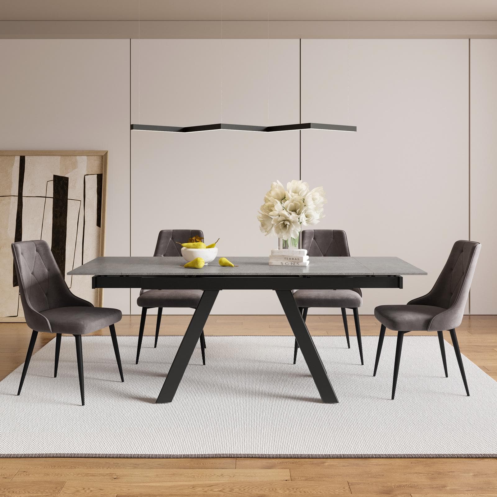 Tavolo allungabile 140-200x80 cm con top effetto marmo grigio scuro e gambe in metallo - Daryl
