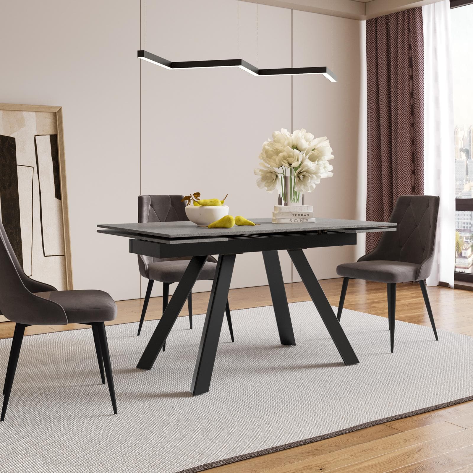 Tavolo allungabile 140-200x80 cm con top effetto marmo grigio scuro e gambe in metallo - Daryl
