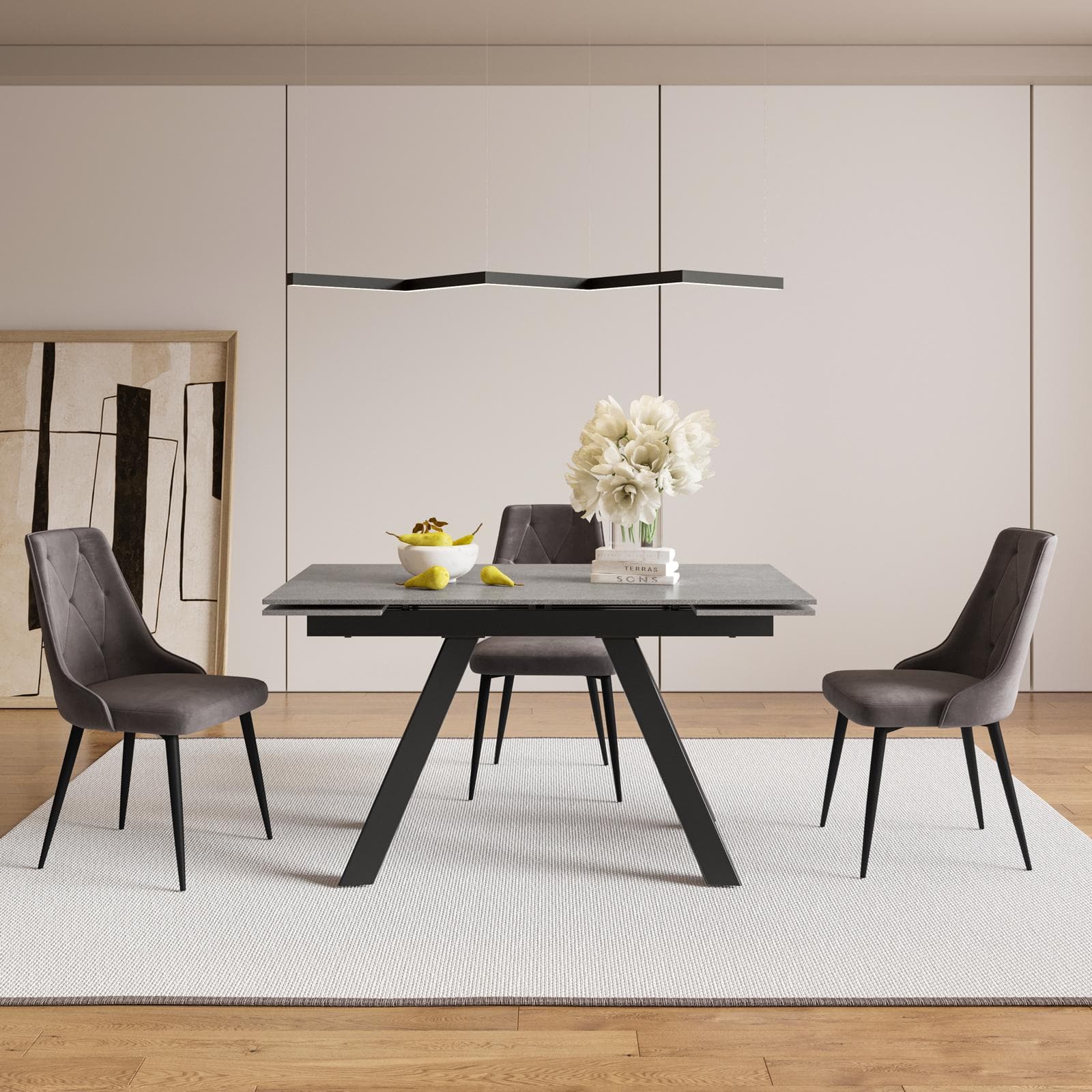Tavolo allungabile 140-200x80 cm con top effetto marmo grigio scuro e gambe in metallo - Daryl
