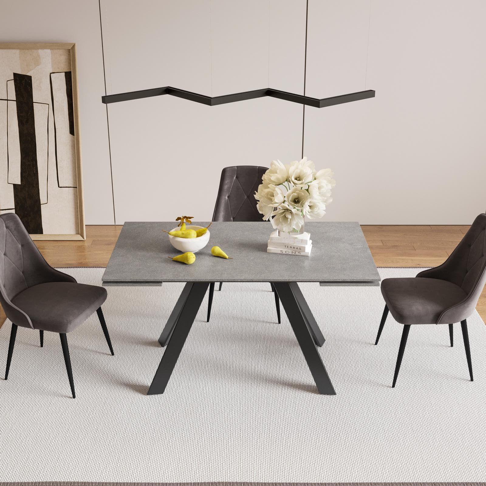 Tavolo allungabile 140-200x80 cm con top effetto marmo grigio scuro e gambe in metallo - Daryl