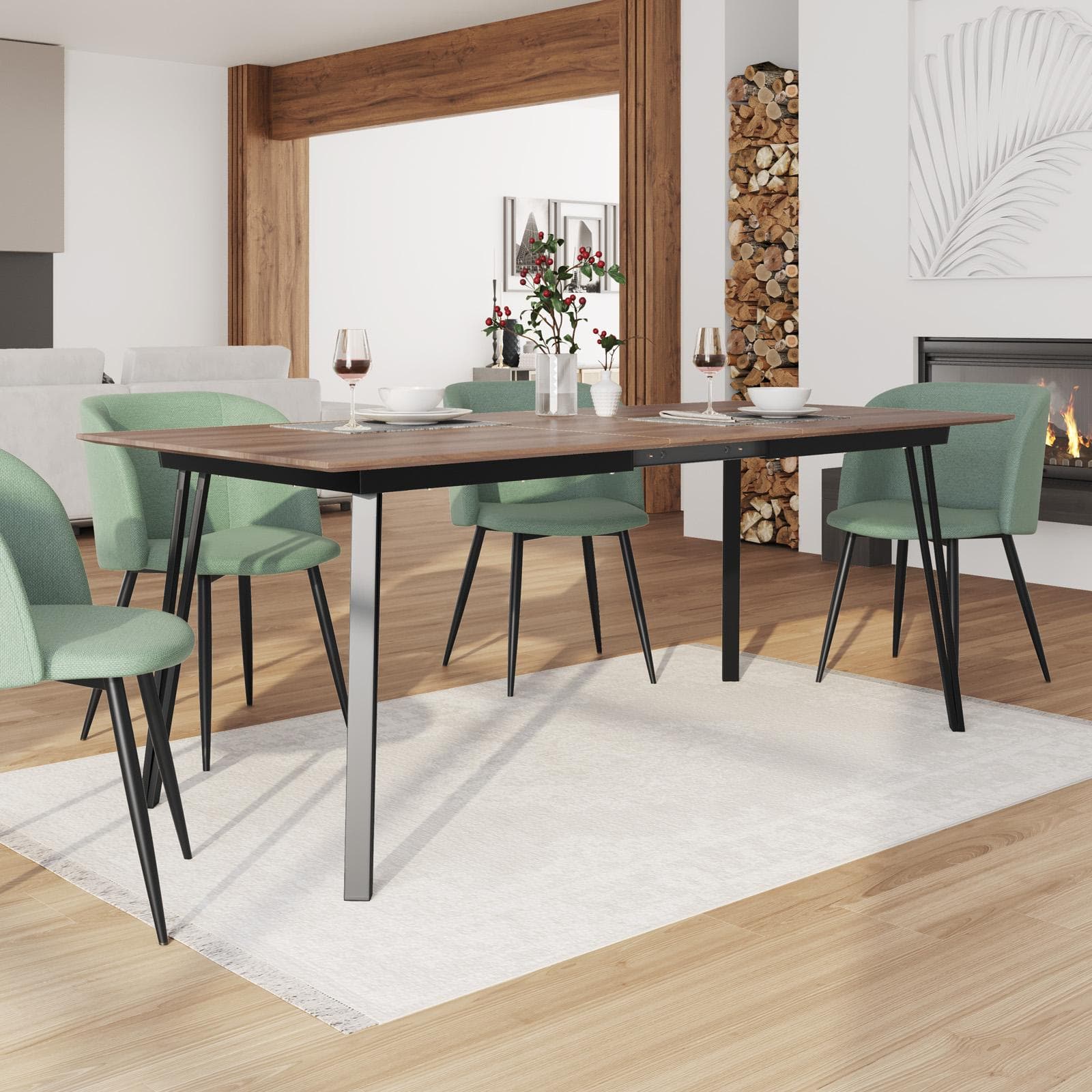 Tavolo allungabile 160-200x90 cm in effetto rovere quercia e gambe in metallo nero - Manty