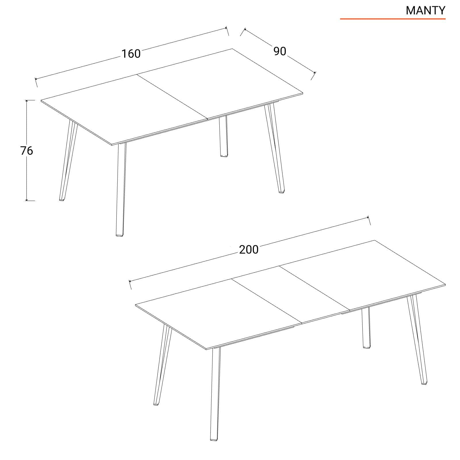 Tavolo allungabile 160-200x90 cm in effetto rovere quercia e gambe in metallo nero - Manty