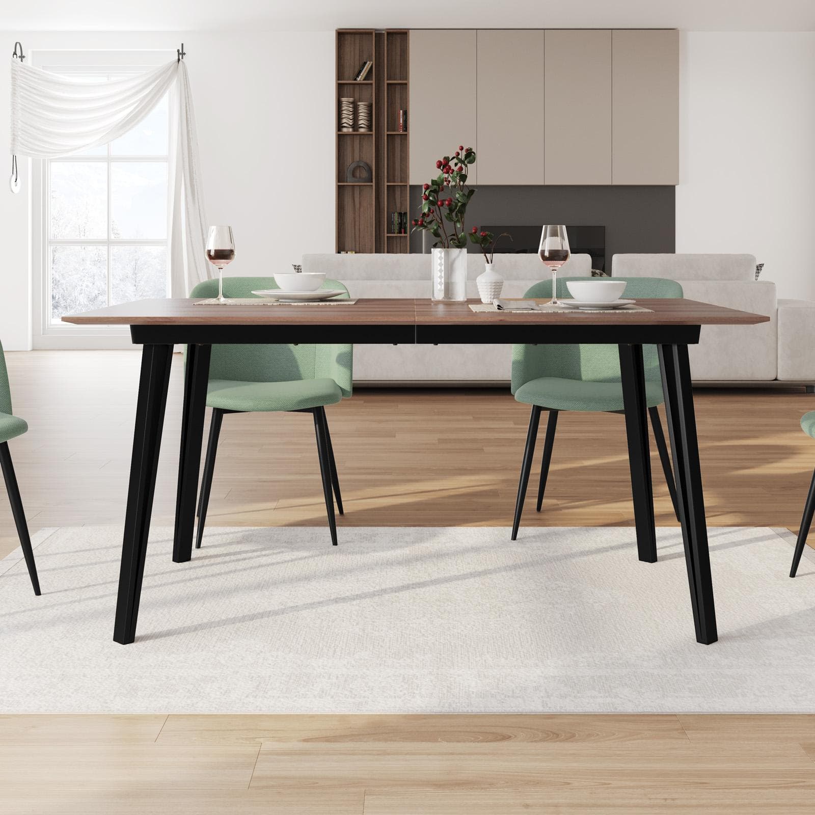 Tavolo allungabile 160-200x90 cm in effetto rovere quercia e gambe in metallo nero - Manty