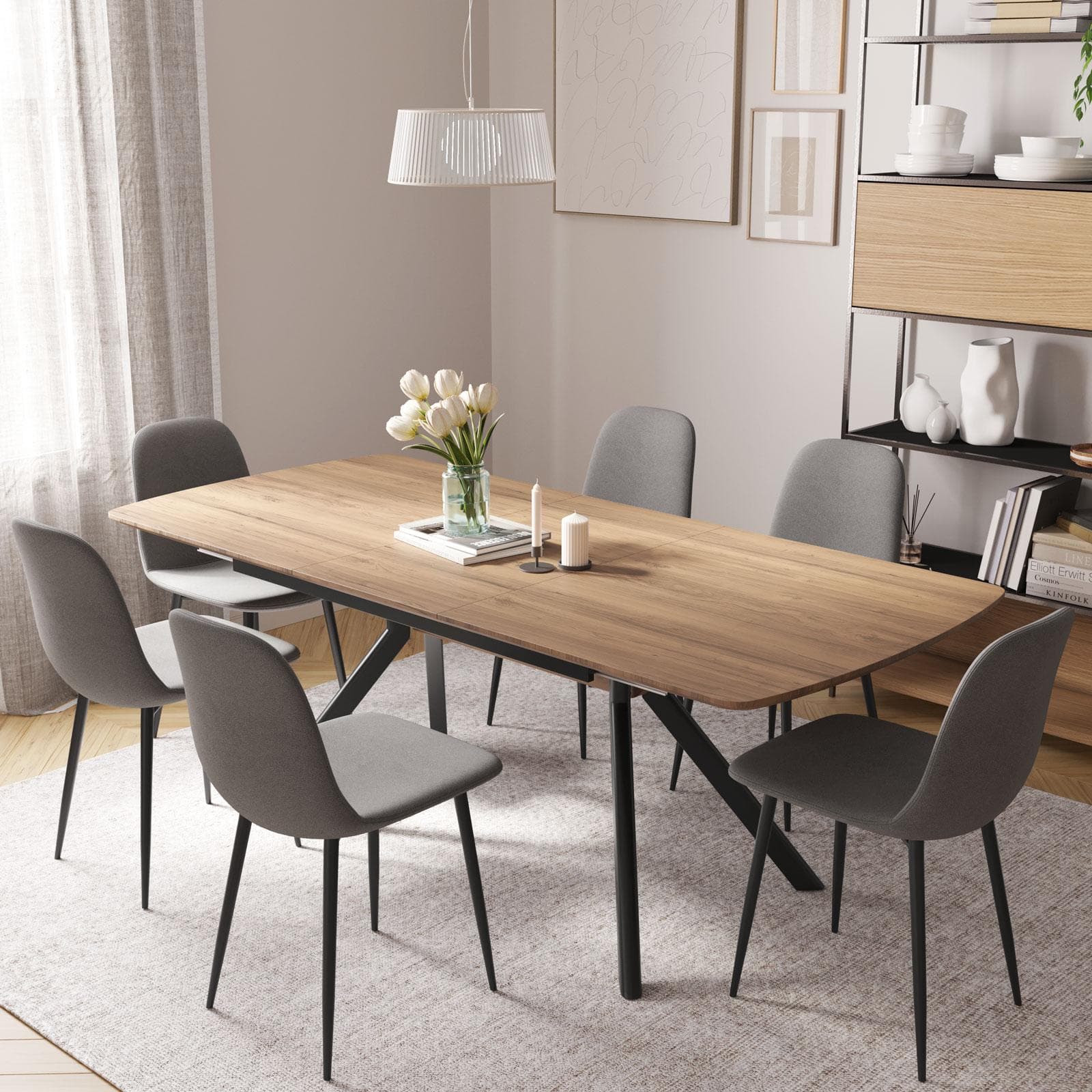 Tavolo allungabile 160-200x95 cm con top rovere alba e gambe in metallo nero - Vortice