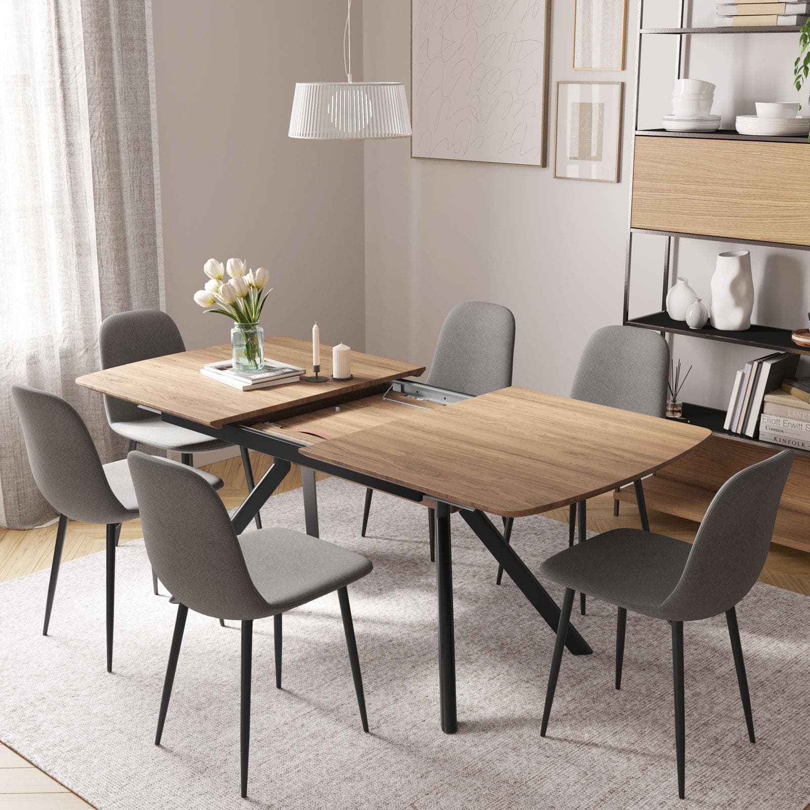Tavolo allungabile 160-200x95 cm con top rovere alba e gambe in metallo nero - Vortice