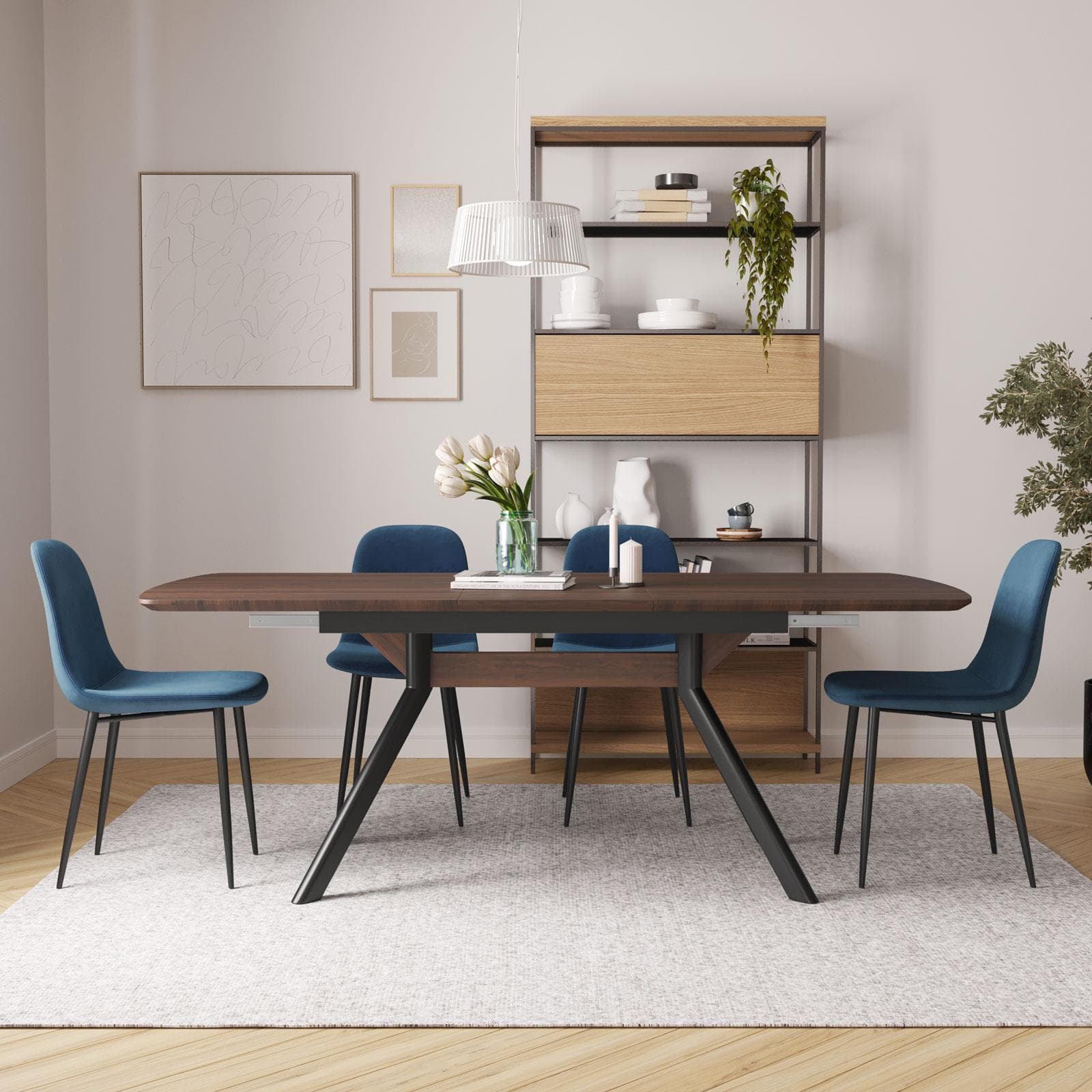 Tavolo allungabile 160-200x95 cm con top rovere aurora e gambe in metallo nero - Vortice