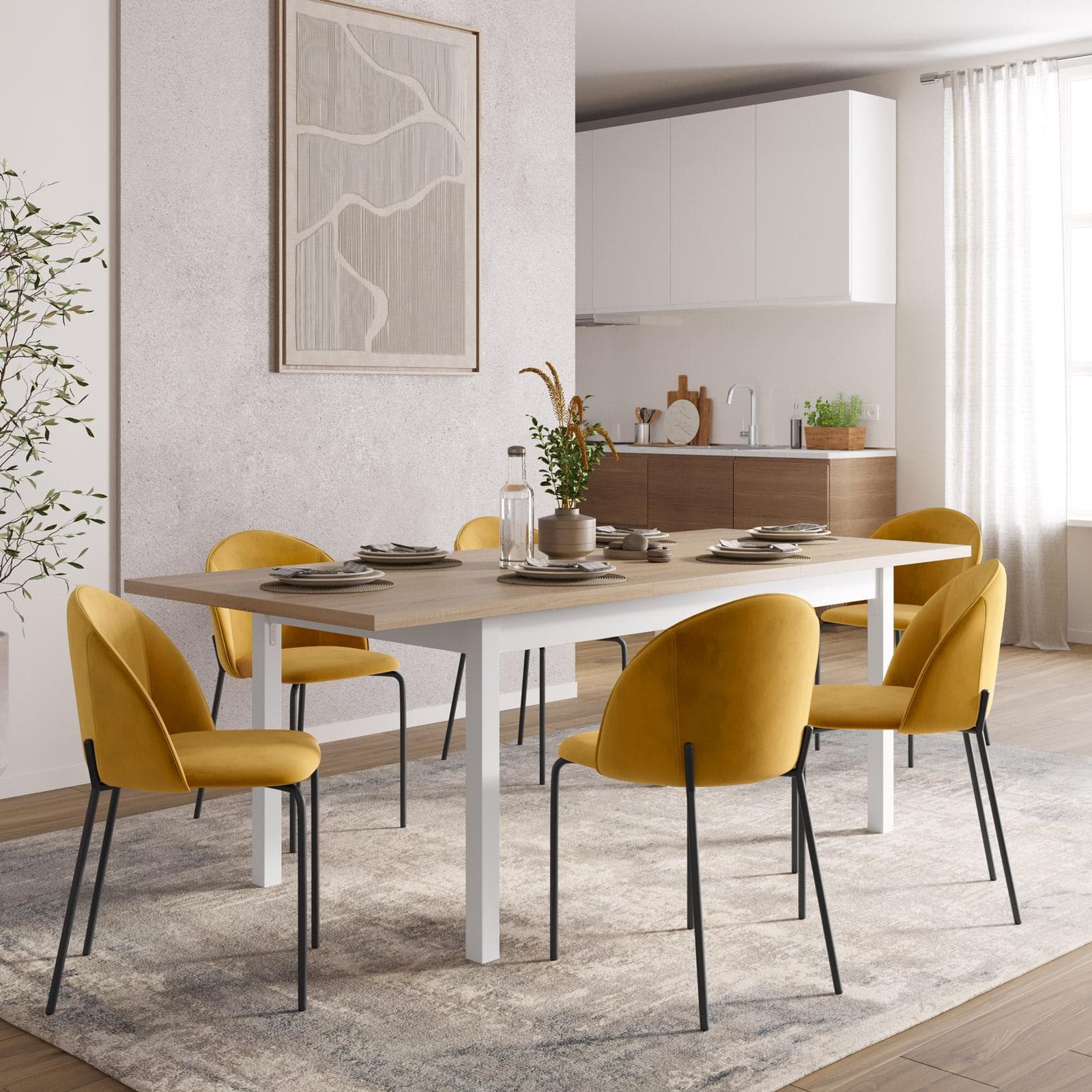 Tavolo allungabile 160-215x90 cm in legno bianco e rovere - Salem