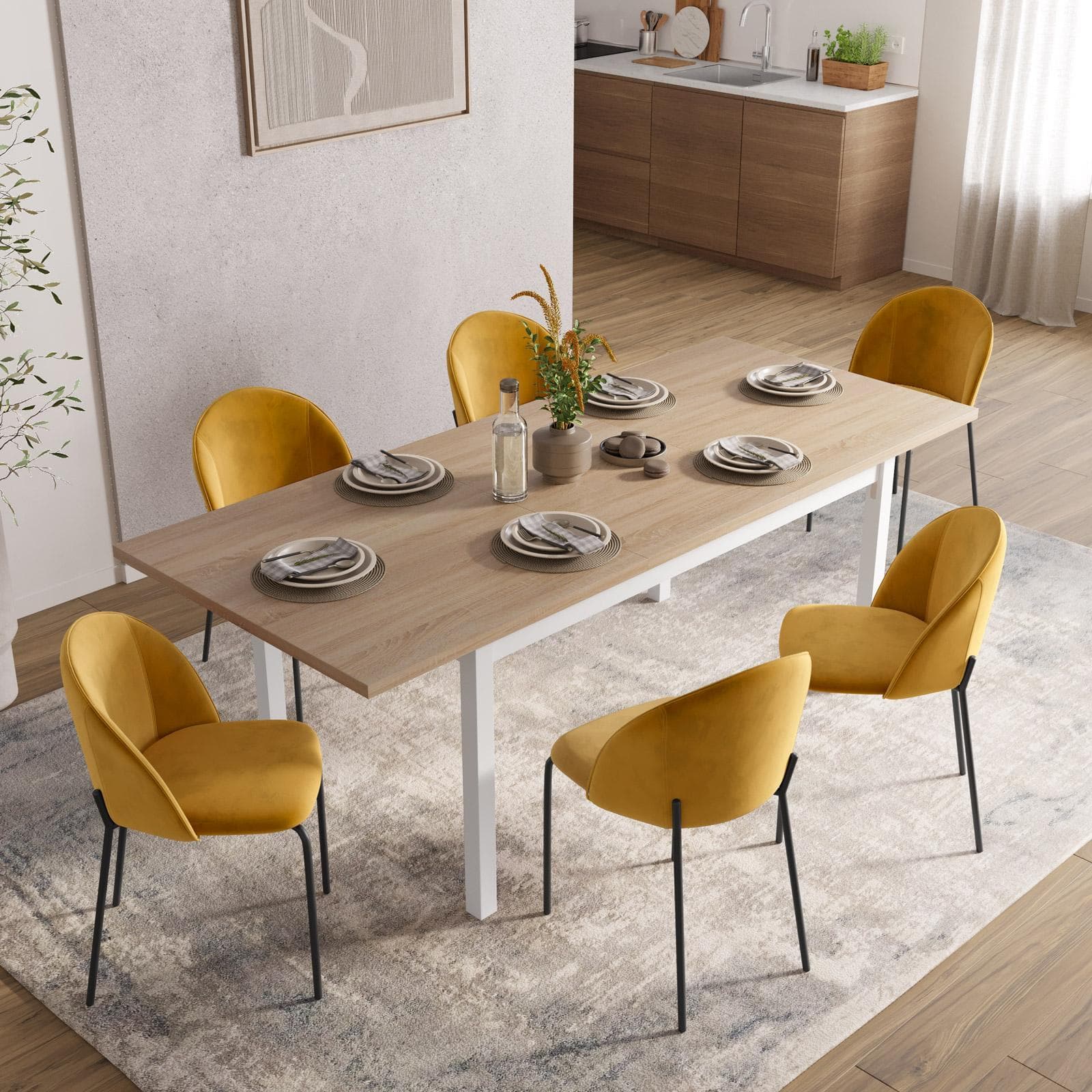 Tavolo allungabile 160-215x90 cm in legno bianco e rovere - Salem