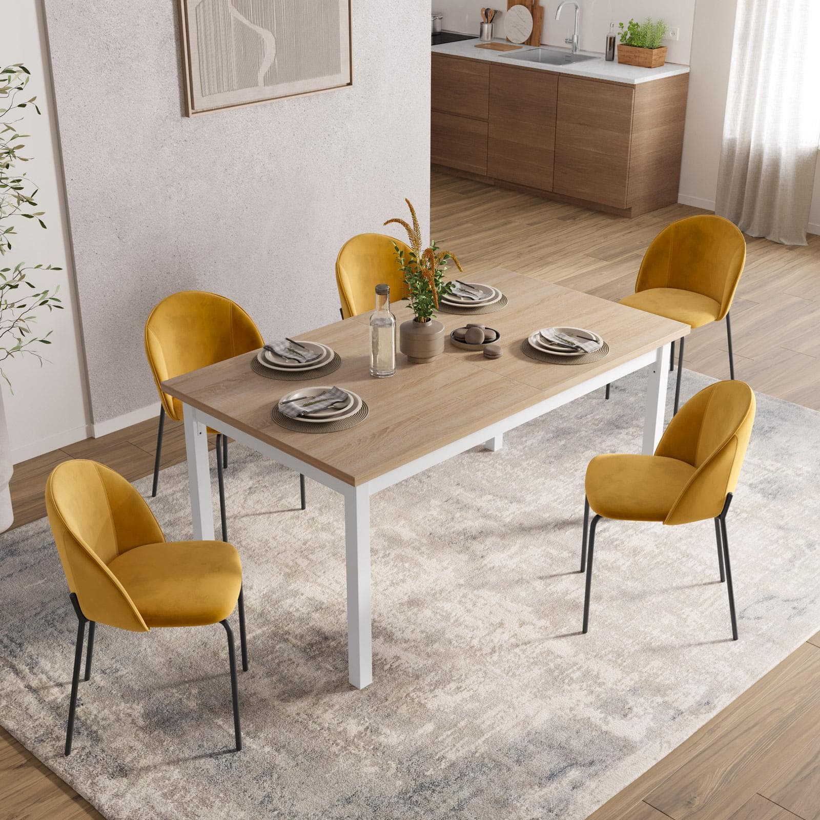 Tavolo allungabile 160-215x90 cm in legno bianco e rovere - Salem