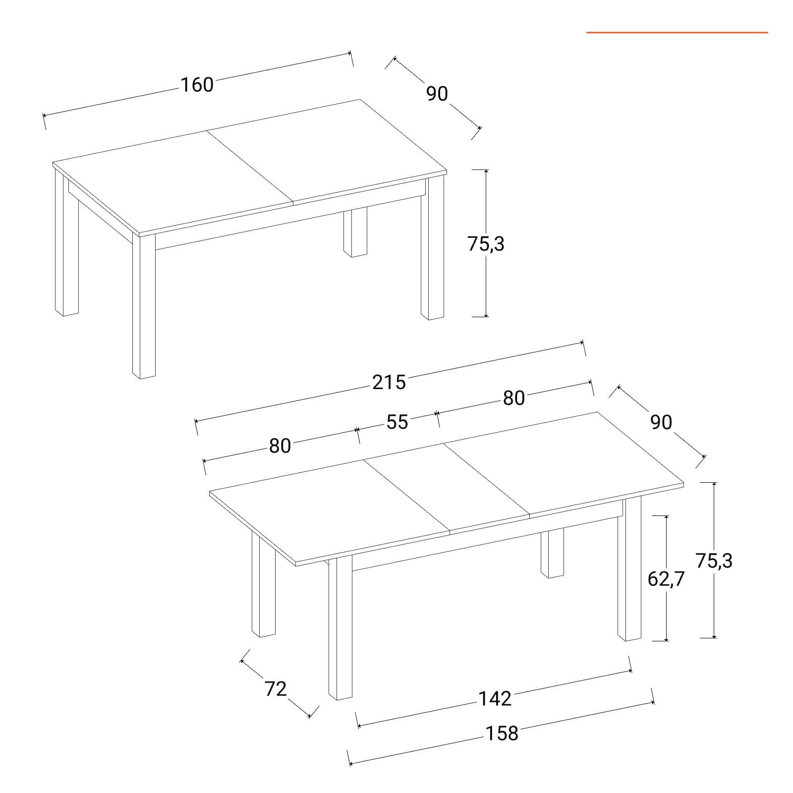 Tavolo allungabile 160-215x90 cm in legno bianco e rovere - Salem