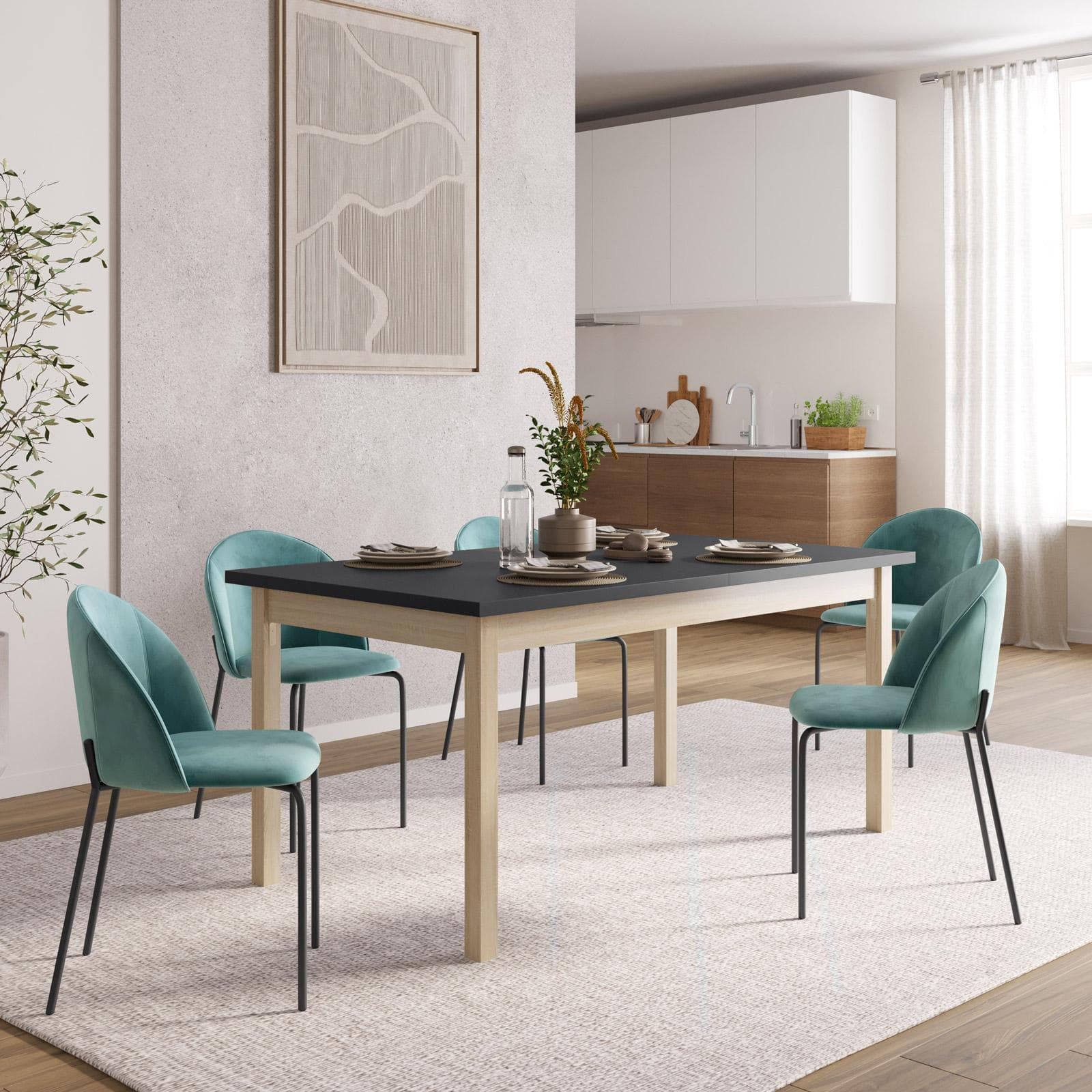 Tavolo allungabile 160-215x90 cm in legno rovere con top antracite - Salem