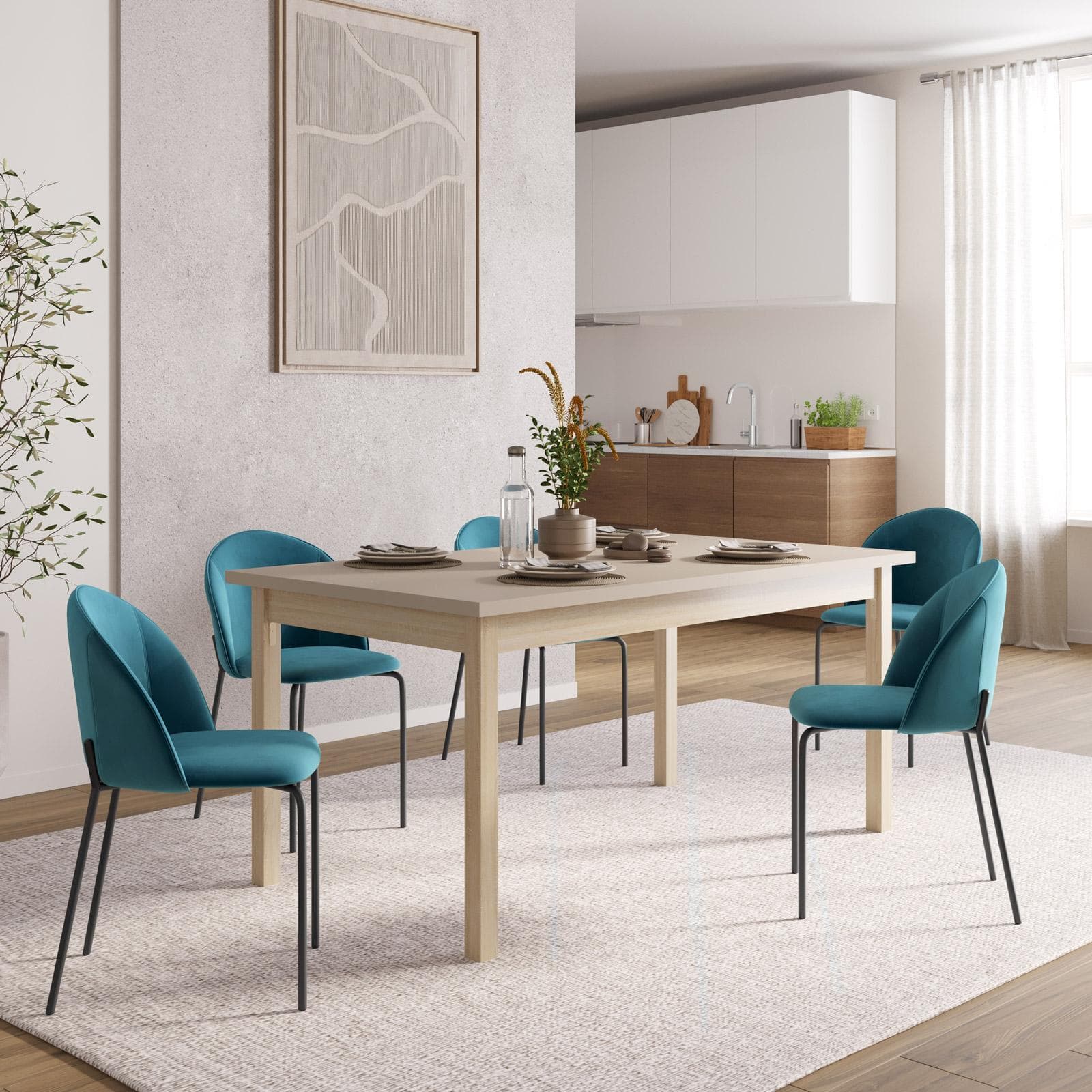 Tavolo allungabile 160-215x90 cm in legno rovere con top tortora - Salem