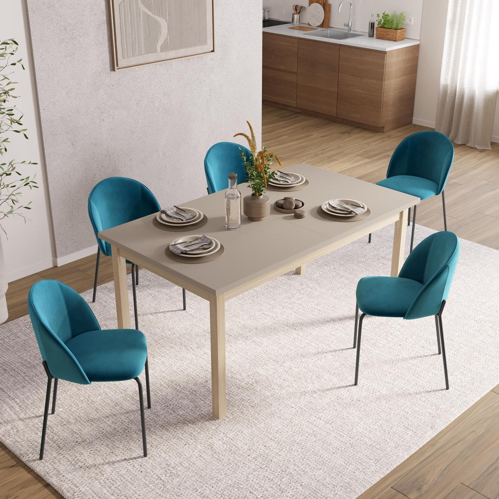 Tavolo allungabile 160-215x90 cm in legno rovere con top tortora - Salem