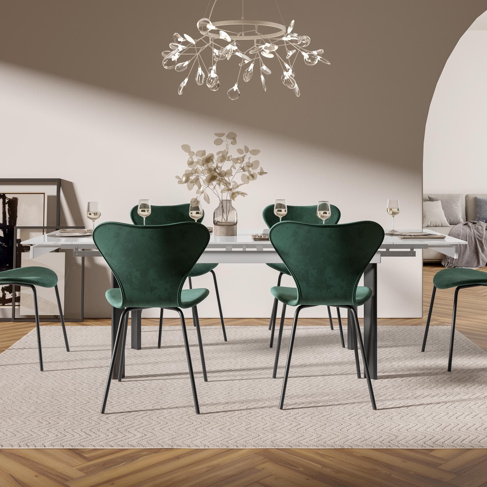 Tavolo allungabile 160-220x90 cm con piano in ceramica bianco effetto marmo e gambe nere - Convito