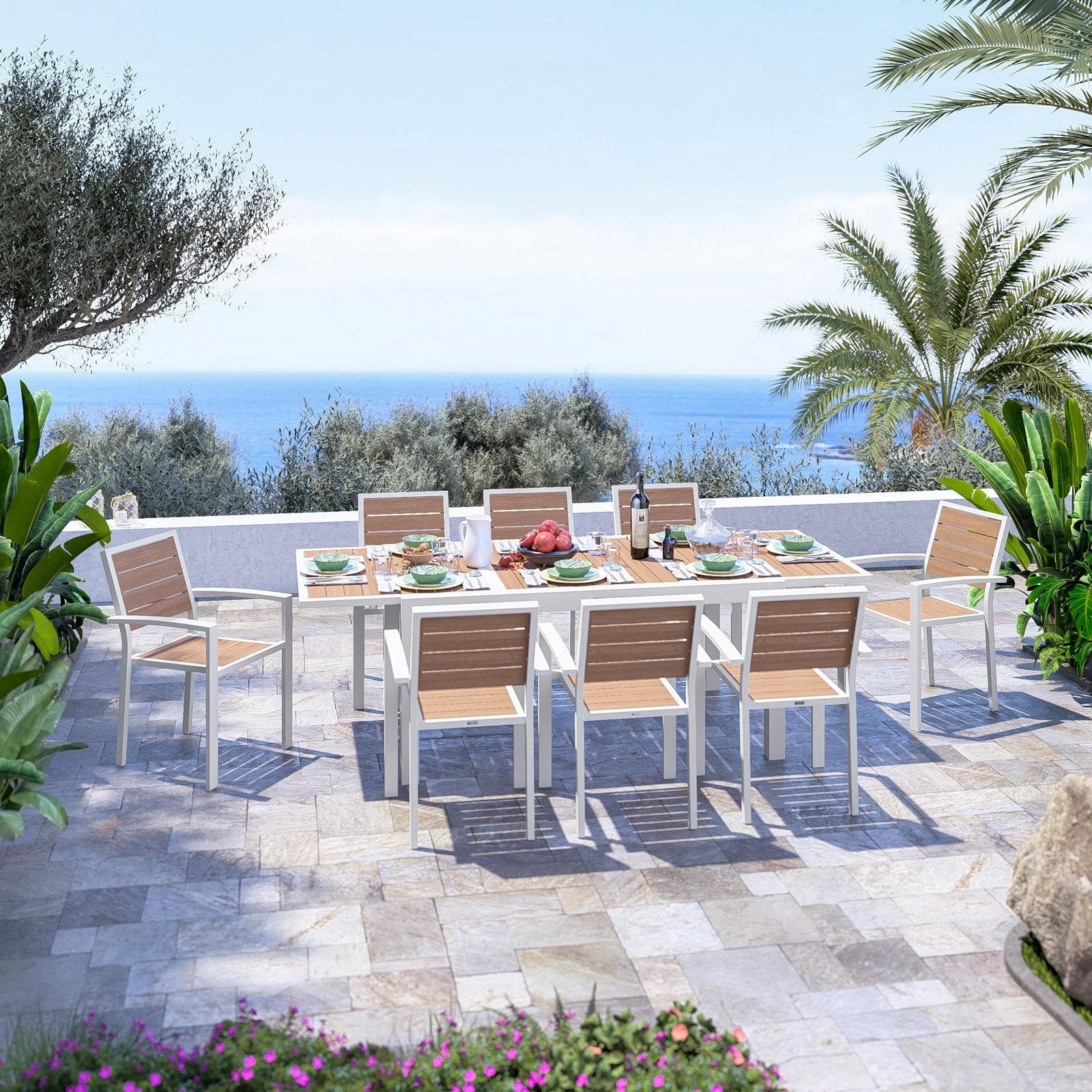 Tavolo allungabile 160/240x100 cm in alluminio bianco con top effetto legno miele - Carioca Wood
