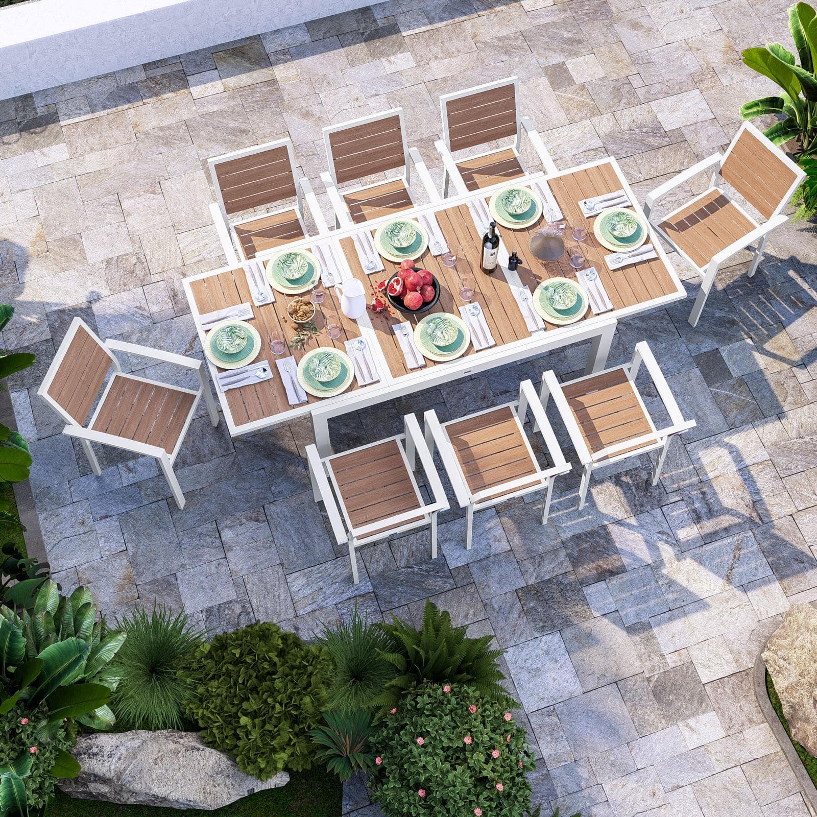 Tavolo allungabile 160/240x100 cm in alluminio bianco con top effetto legno miele - Carioca Wood