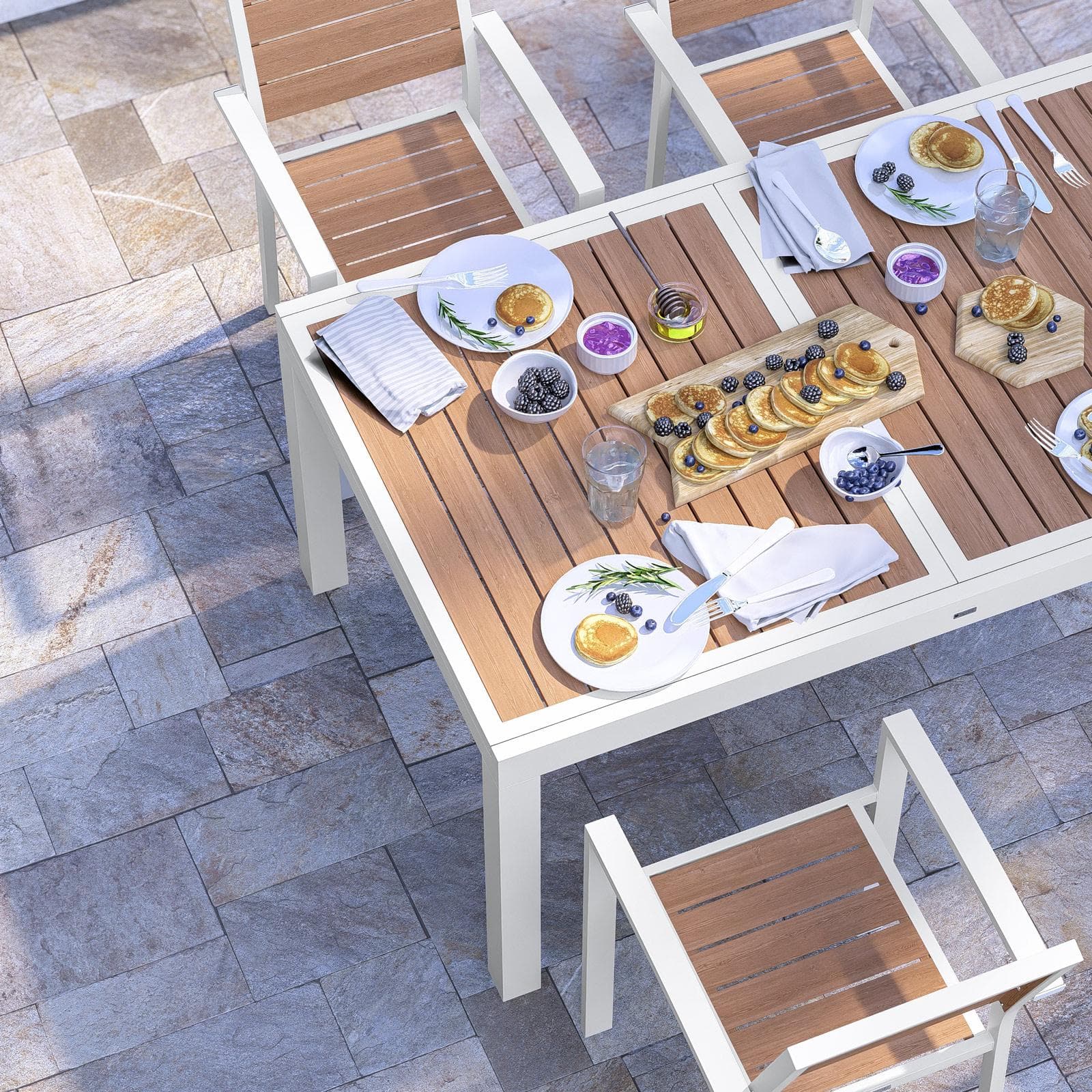 Tavolo allungabile 160/240x100 cm in alluminio bianco con top effetto legno miele - Carioca Wood