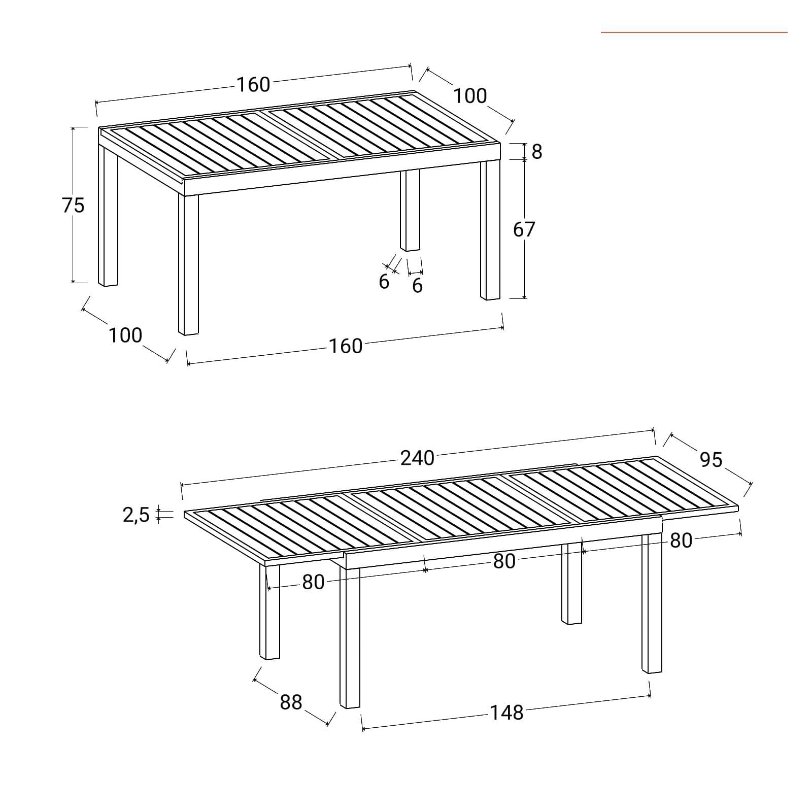 Tavolo allungabile 160/240x100 cm in alluminio bianco con top effetto legno miele - Carioca Wood