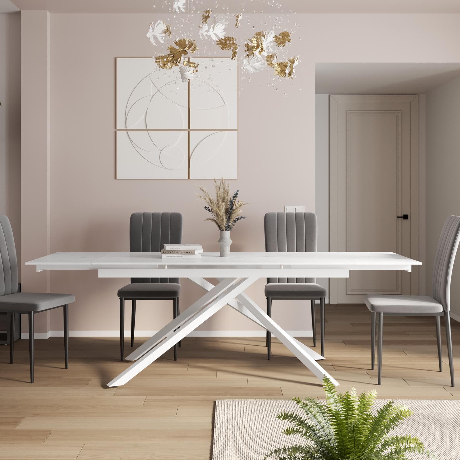 Tavolo allungabile 160-240x90 cm con top in ceramica effetto marmo bianco - Mitford