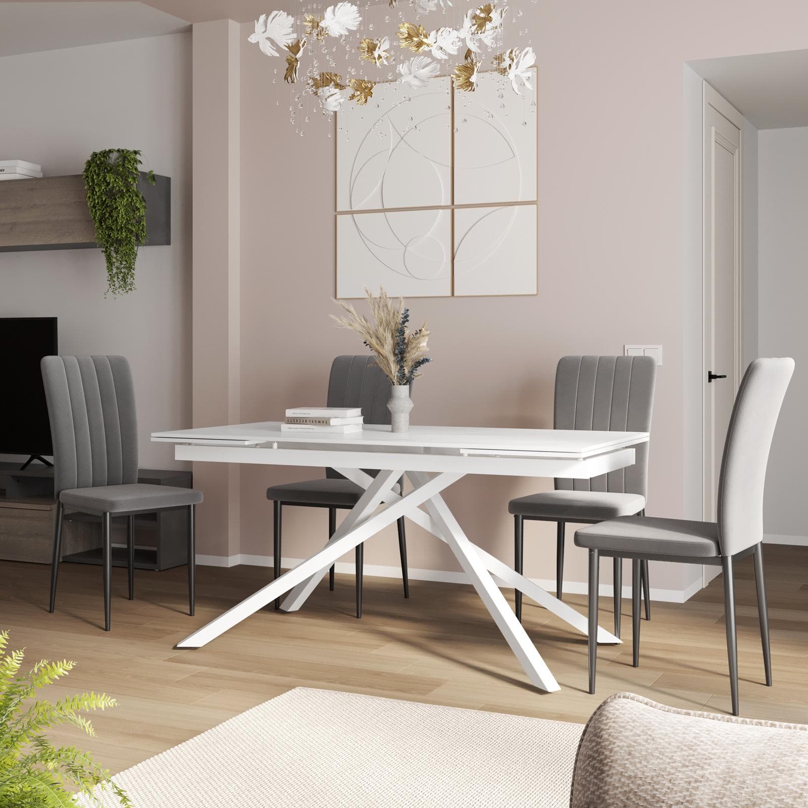 Tavolo allungabile 160-240x90 cm con top in ceramica effetto marmo bianco - Mitford