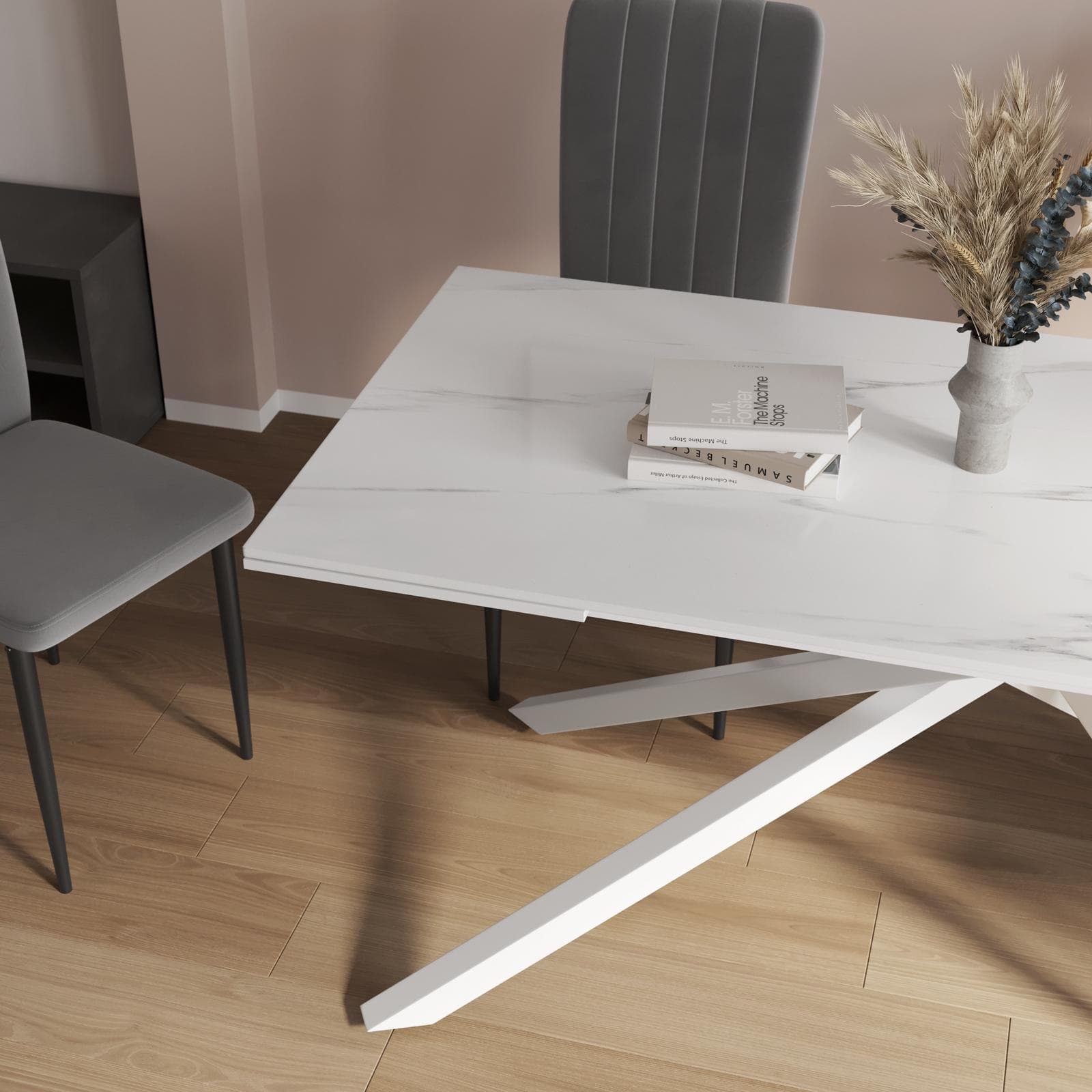 Tavolo allungabile 160-240x90 cm con top in ceramica effetto marmo bianco - Mitford