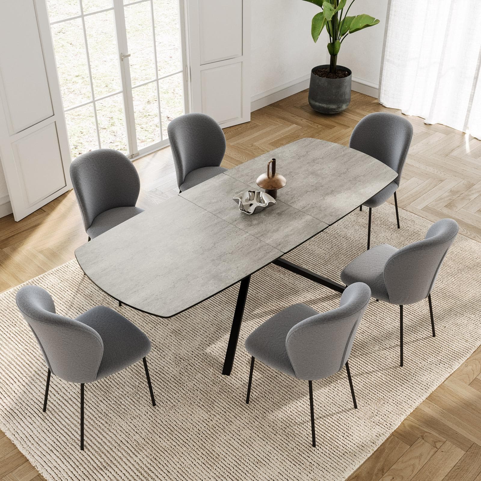 Tavolo allungabile 180-220x90 cm top vetro effetto marmo con gambe in metallo nero - Helman
