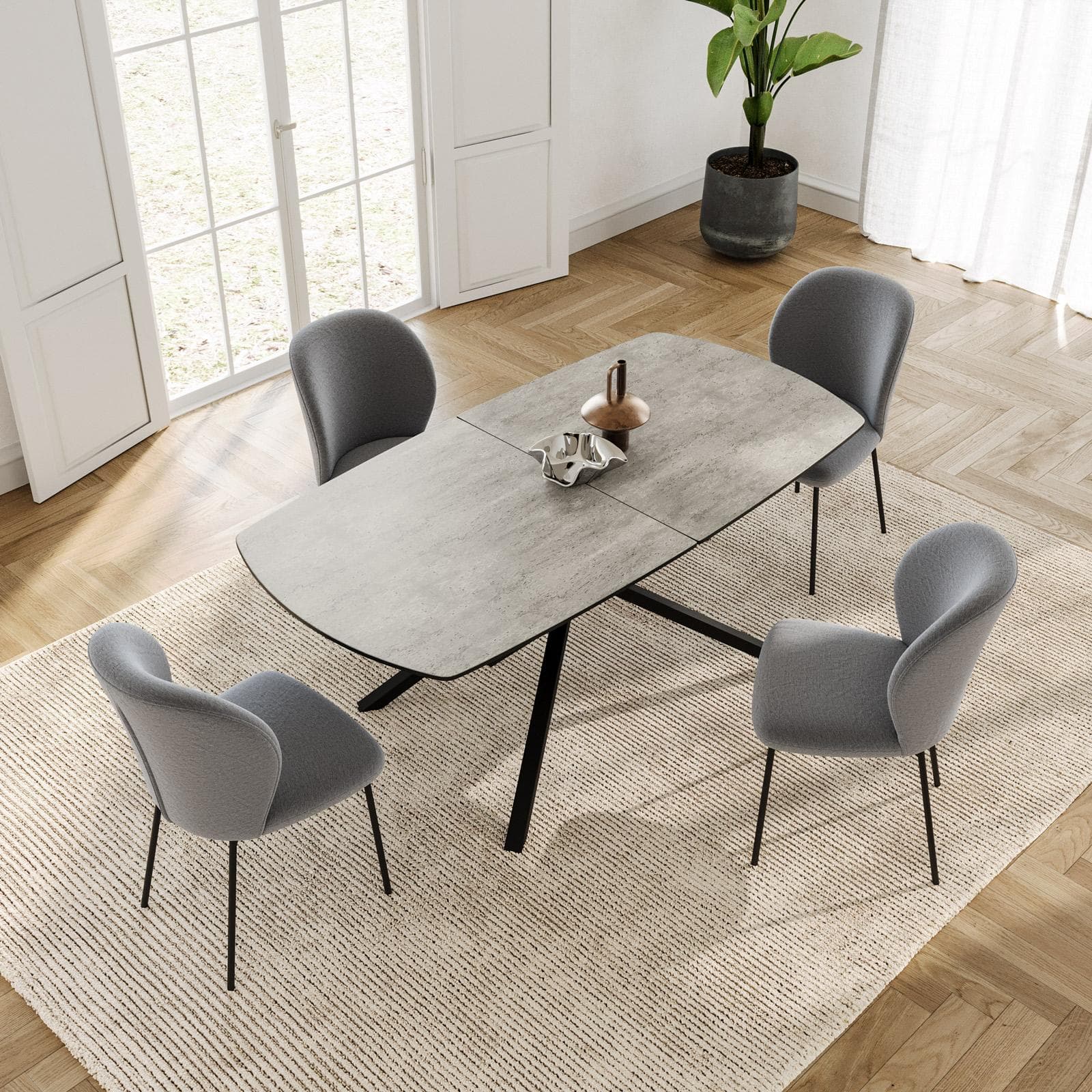 Tavolo allungabile 180-220x90 cm top vetro effetto marmo con gambe in metallo nero - Helman