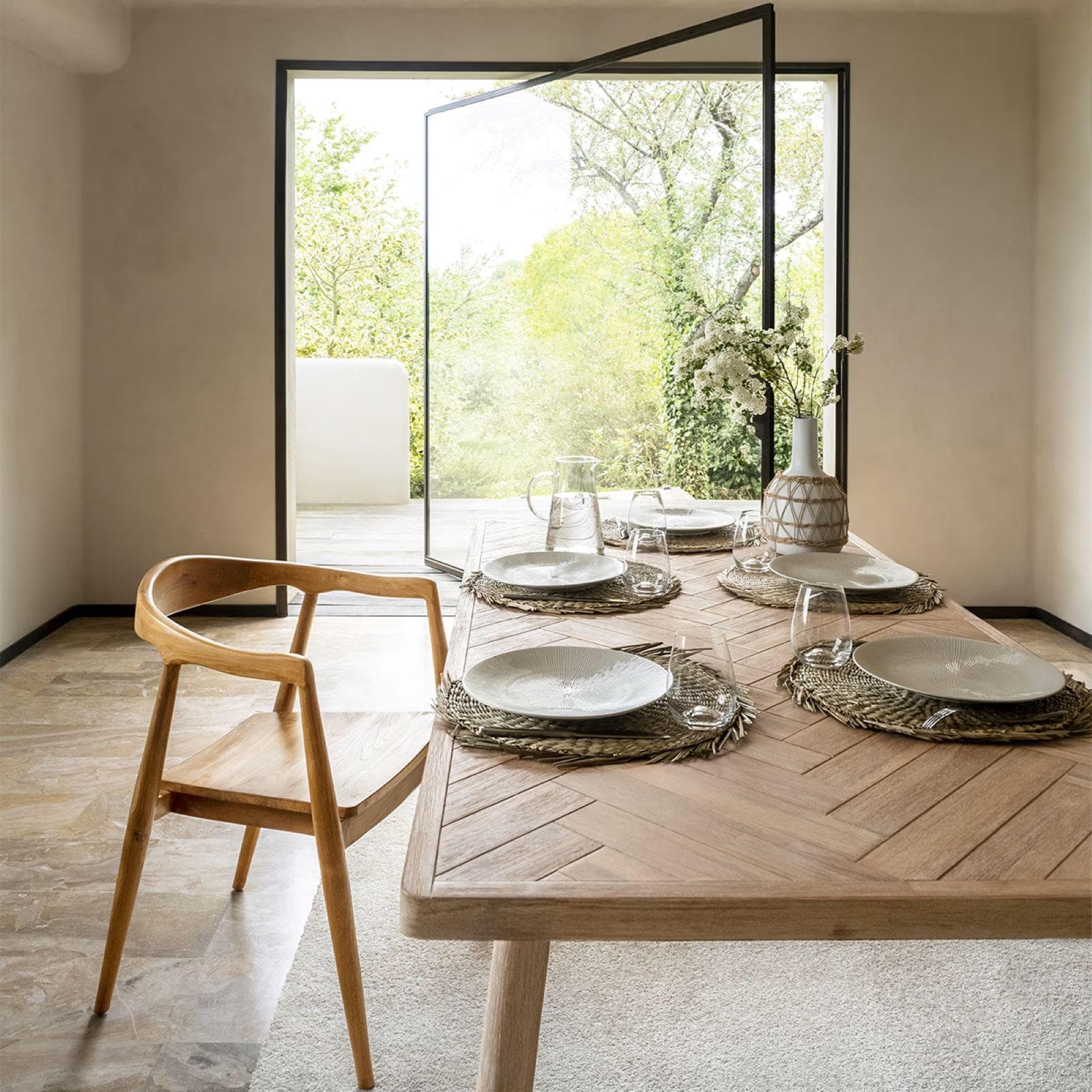 Tavolo allungabile 180-220x90 in legno di acacia parquet - Arianne