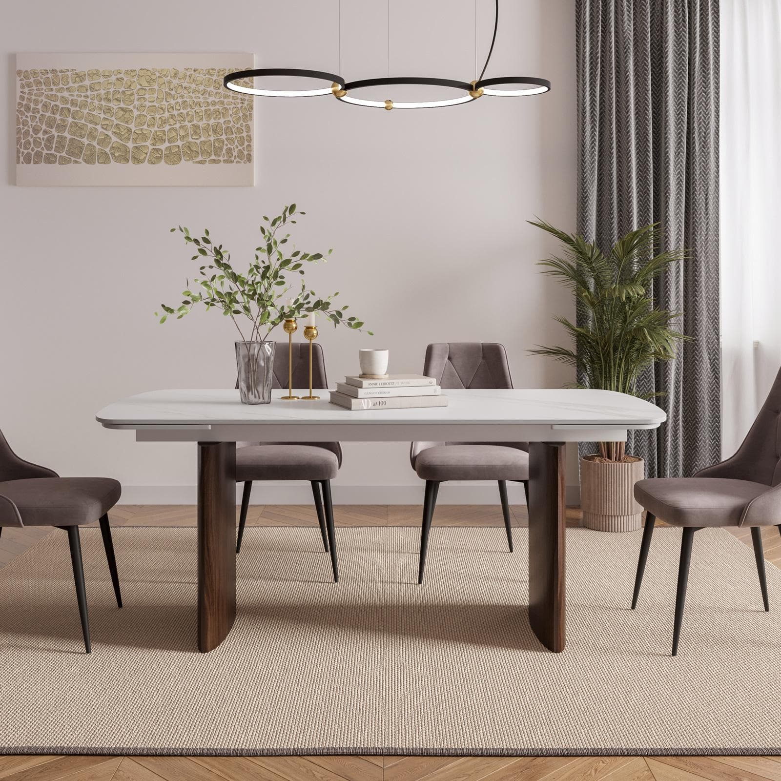 Tavolo allungabile 180-260x90 cm top effetto marmo calacatta venezia opaco con gambe noce - Garvi