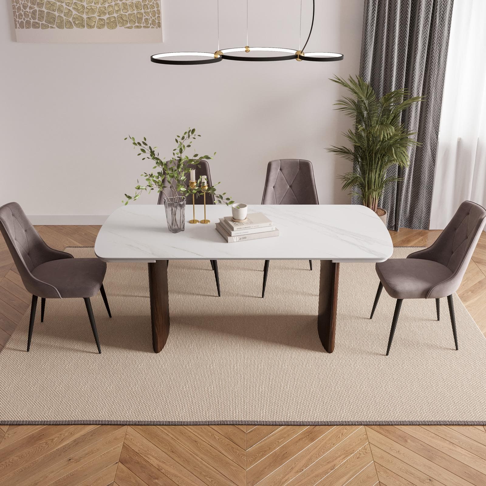 Tavolo allungabile 180-260x90 cm top effetto marmo calacatta venezia opaco con gambe noce - Garvi