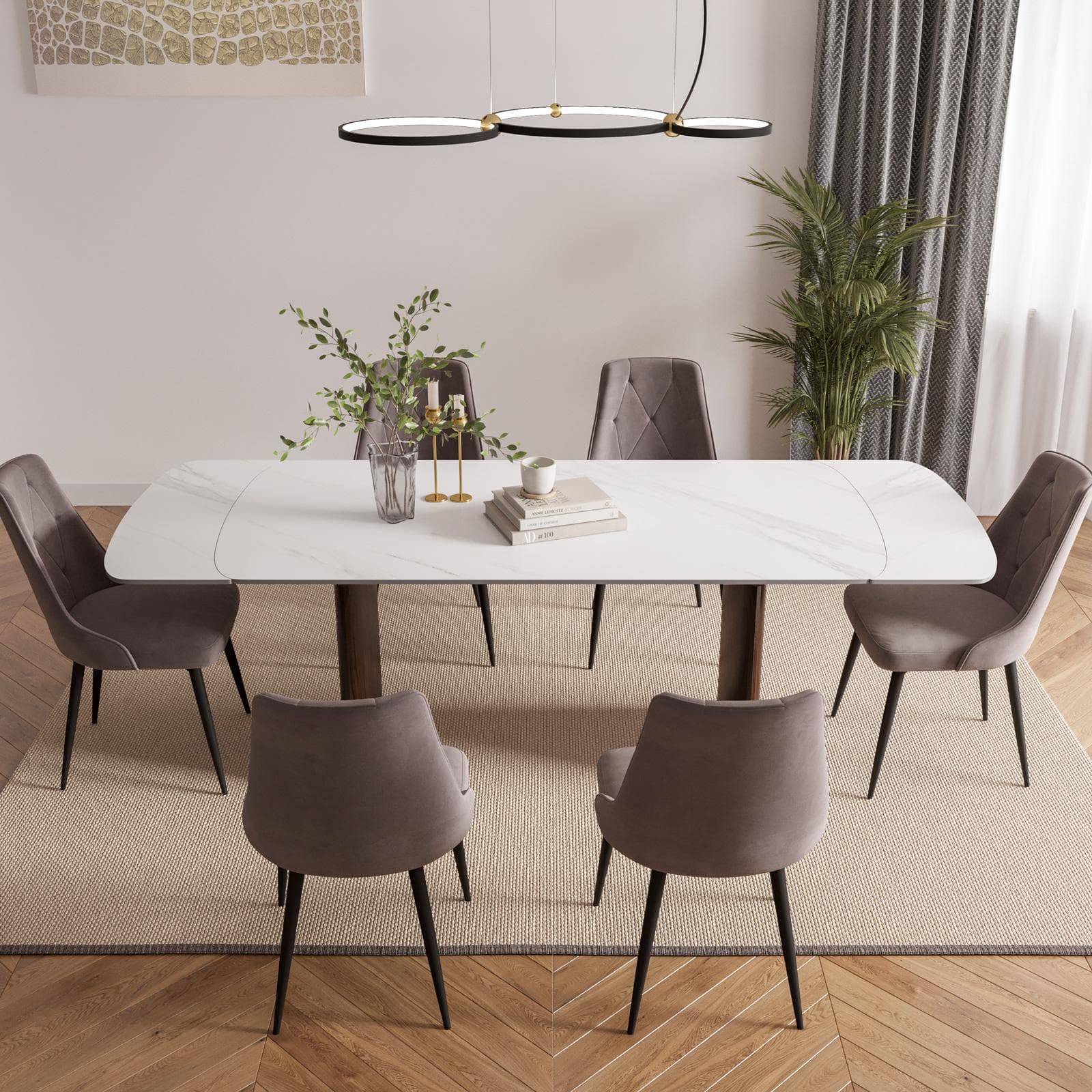 Tavolo allungabile 180-260x90 cm top effetto marmo calacatta venezia opaco con gambe noce - Garvi