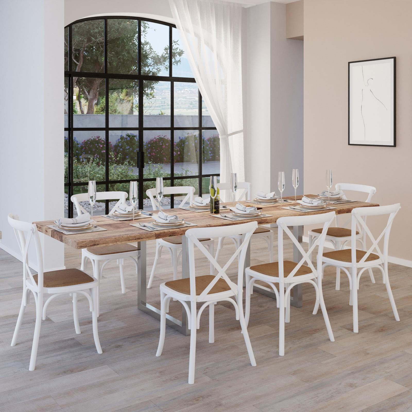 Tavolo allungabile 180-280x90 cm piano in legno di mango 26 mm e gambe a U 5x5 in metallo cromo - Freia Mango