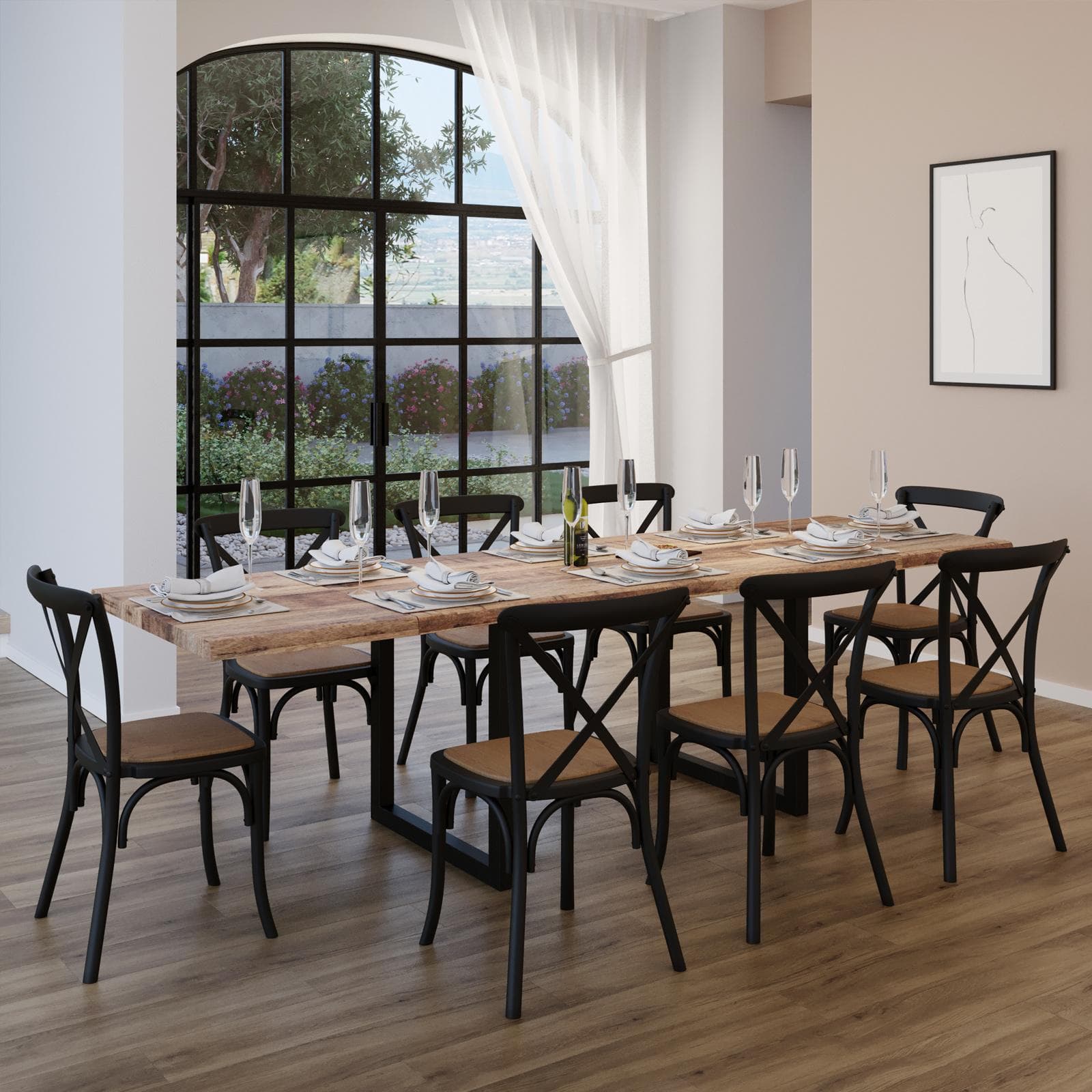 Tavolo allungabile 180-280x90 cm piano in legno di mango 26 mm e gambe a U 5x5 in metallo nero - Freia Mango