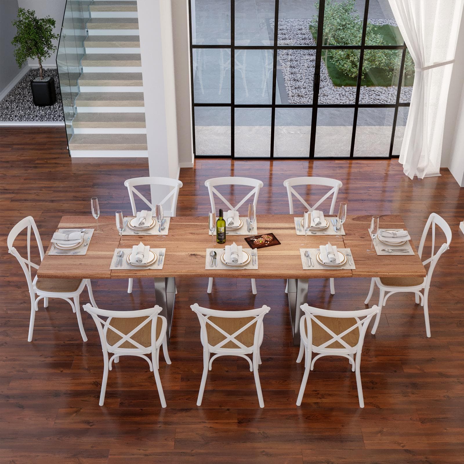 Tavolo allungabile 180-280x90 cm piano in legno di acacia 26 mm e gambe a U 8x4 in metallo cromo - Freia Stone