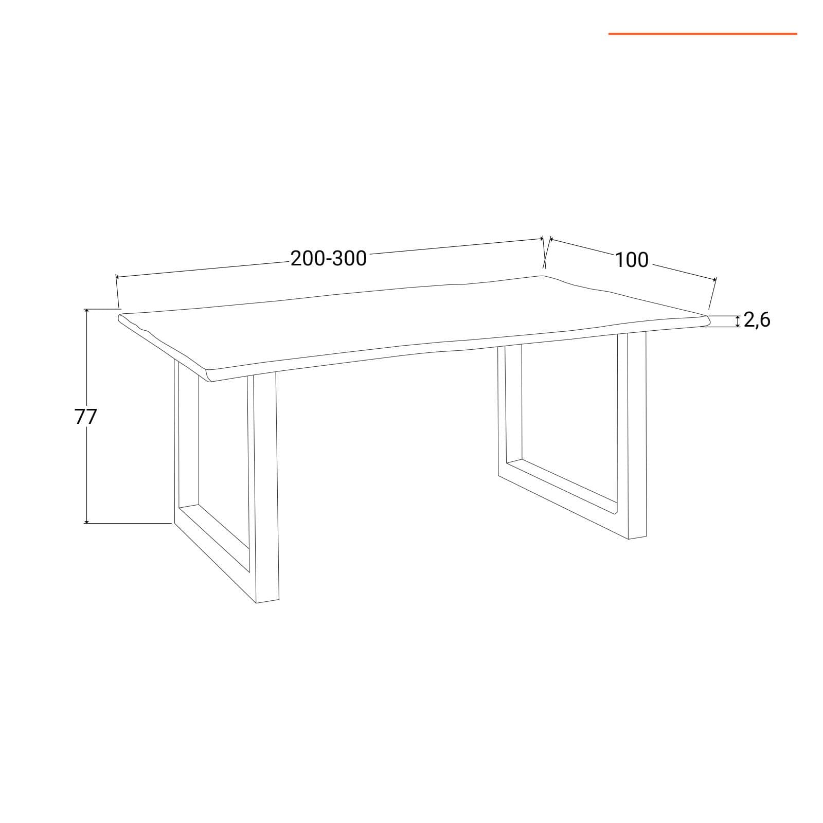Tavolo allungabile 200-300x100 cm piano in legno di mango 26 mm e gambe a U 5x5 in metallo cromo - Freia Mango