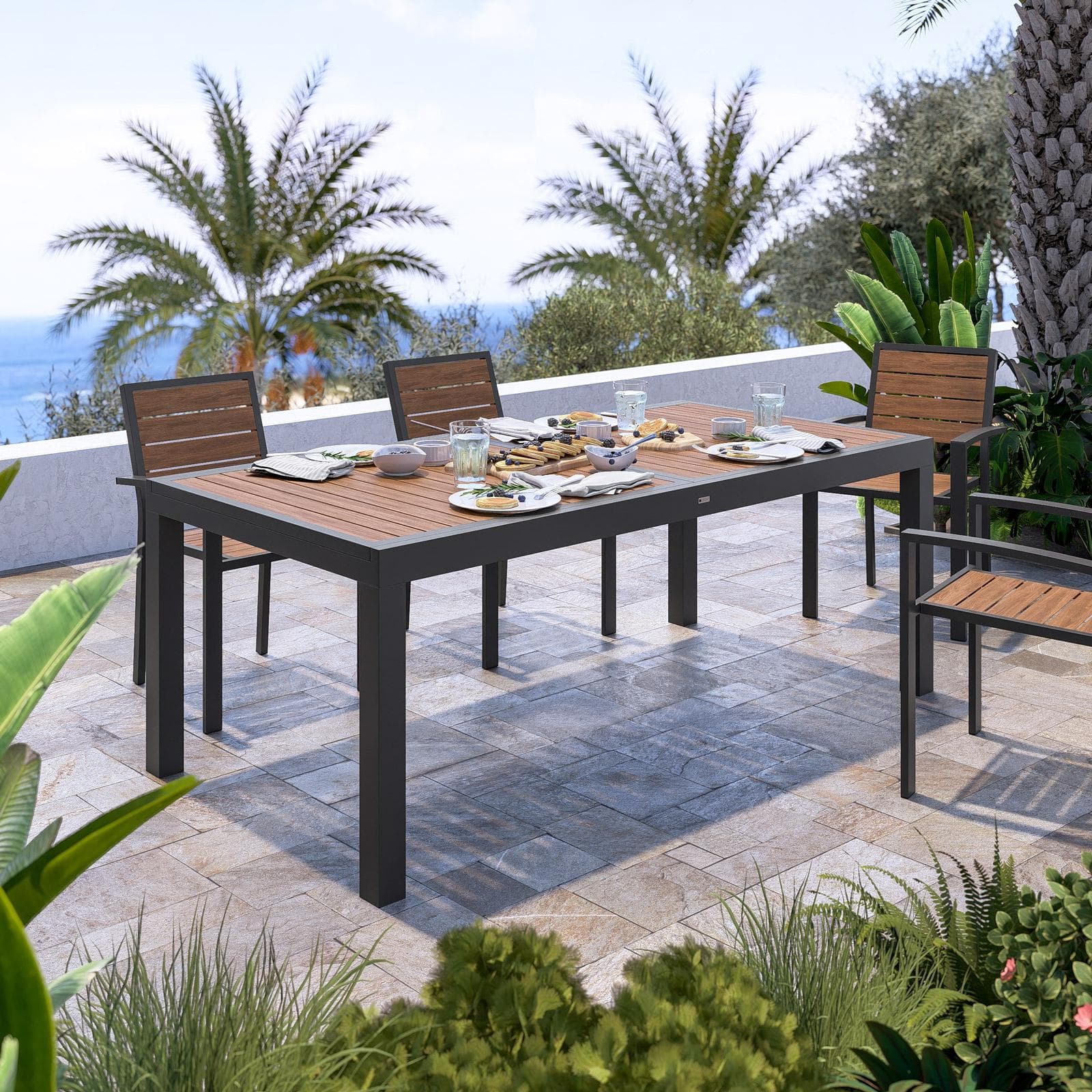 Tavolo allungabile 200/300x100 cm in alluminio antracite con top effetto legno caramello - Carioca Wood