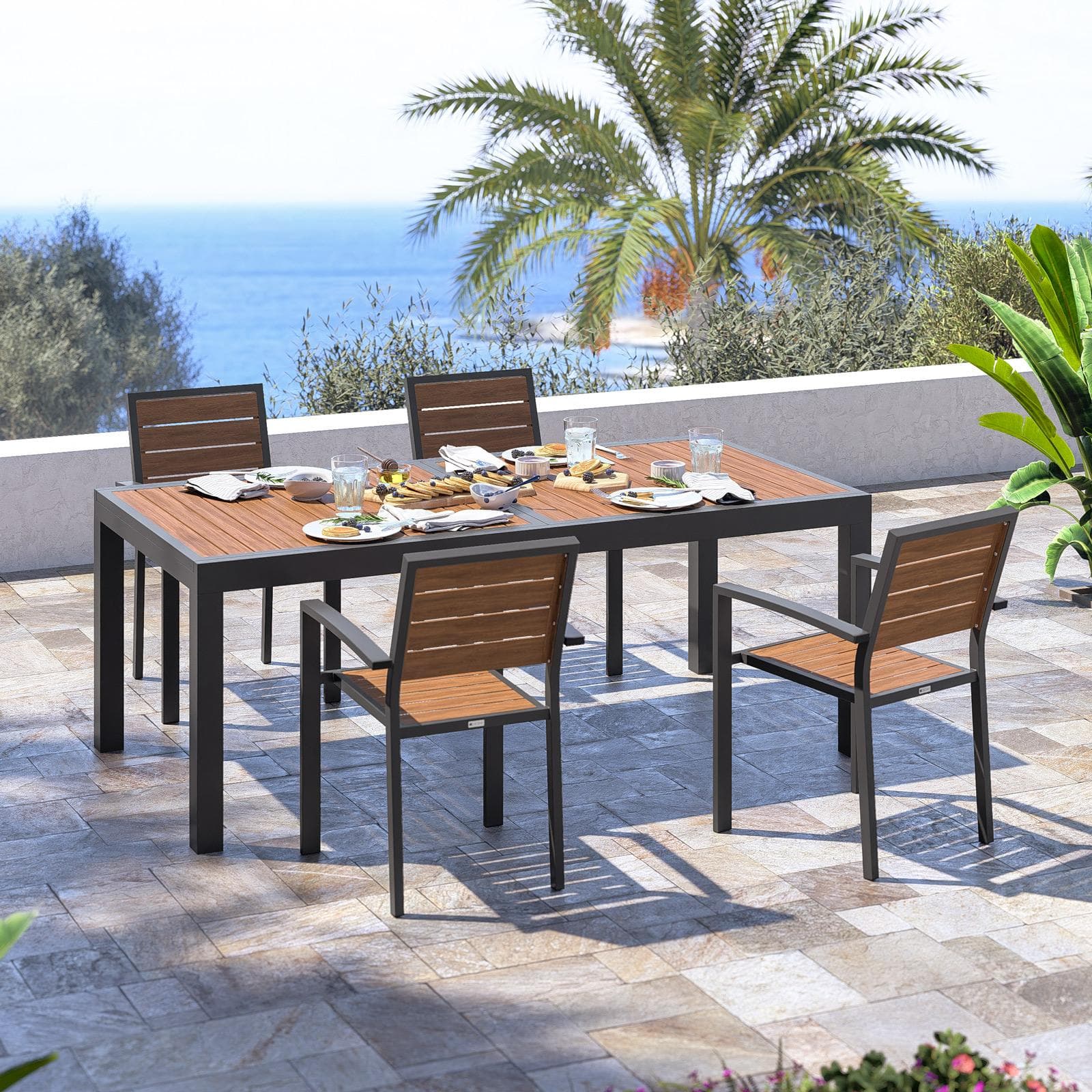 Tavolo allungabile 200/300x100 cm in alluminio antracite con top effetto legno caramello - Carioca Wood