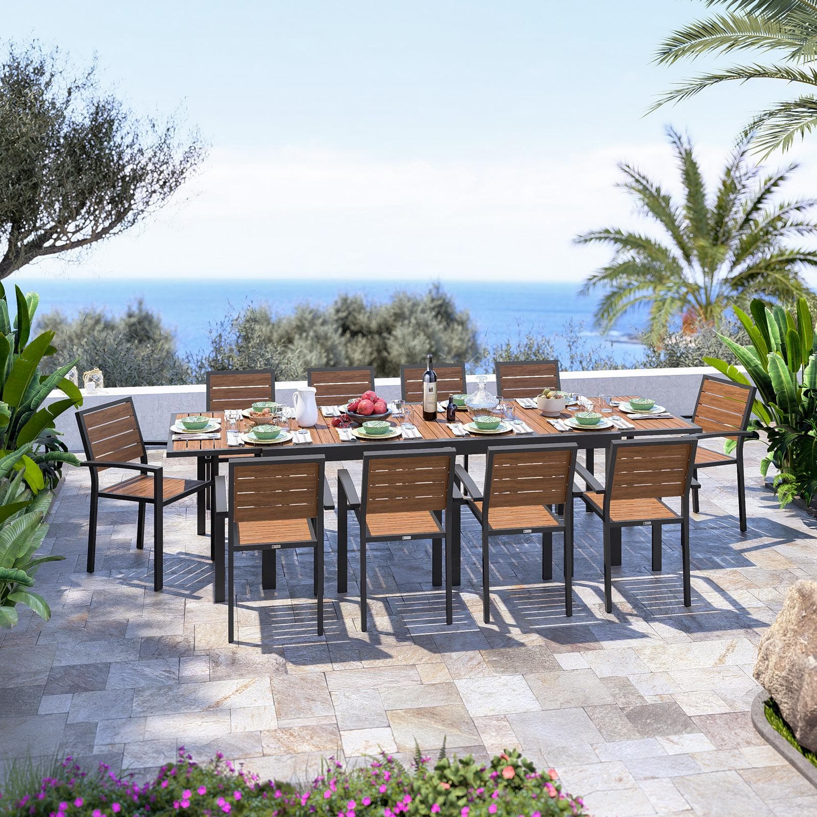 Tavolo allungabile 200/300x100 cm in alluminio antracite con top effetto legno caramello - Carioca Wood