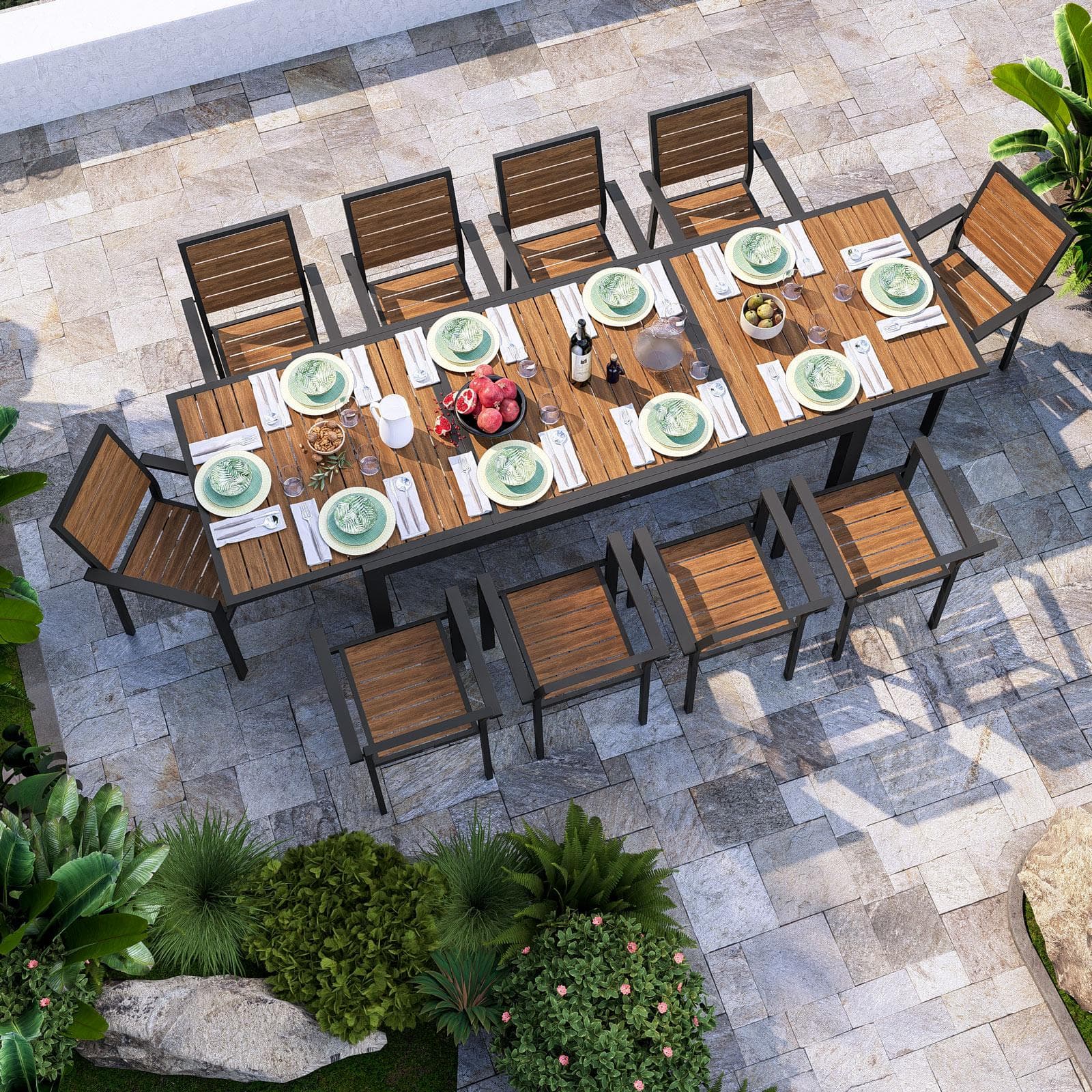 Tavolo allungabile 200/300x100 cm in alluminio antracite con top effetto legno caramello - Carioca Wood