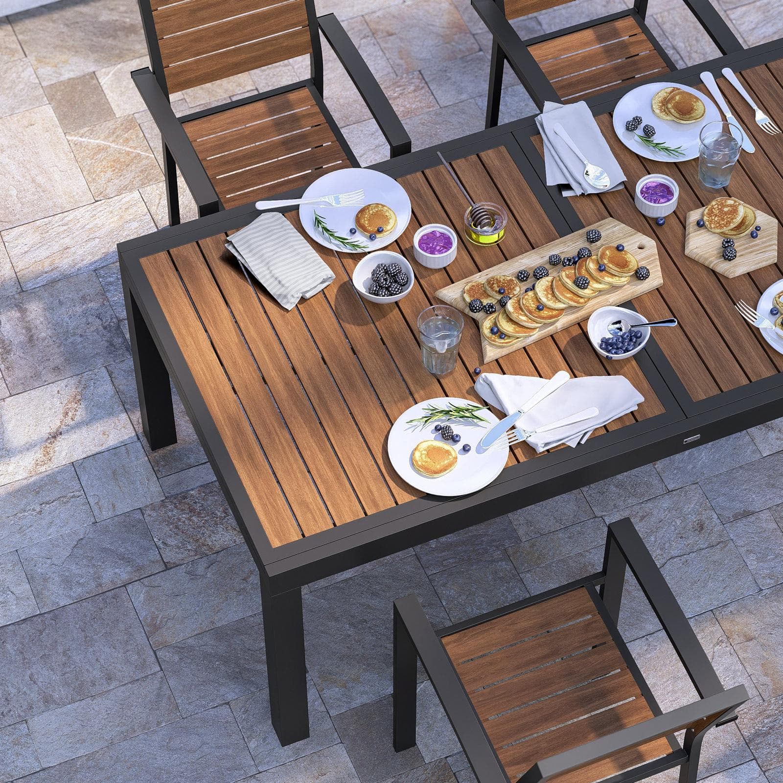 Tavolo allungabile 200/300x100 cm in alluminio antracite con top effetto legno caramello - Carioca Wood